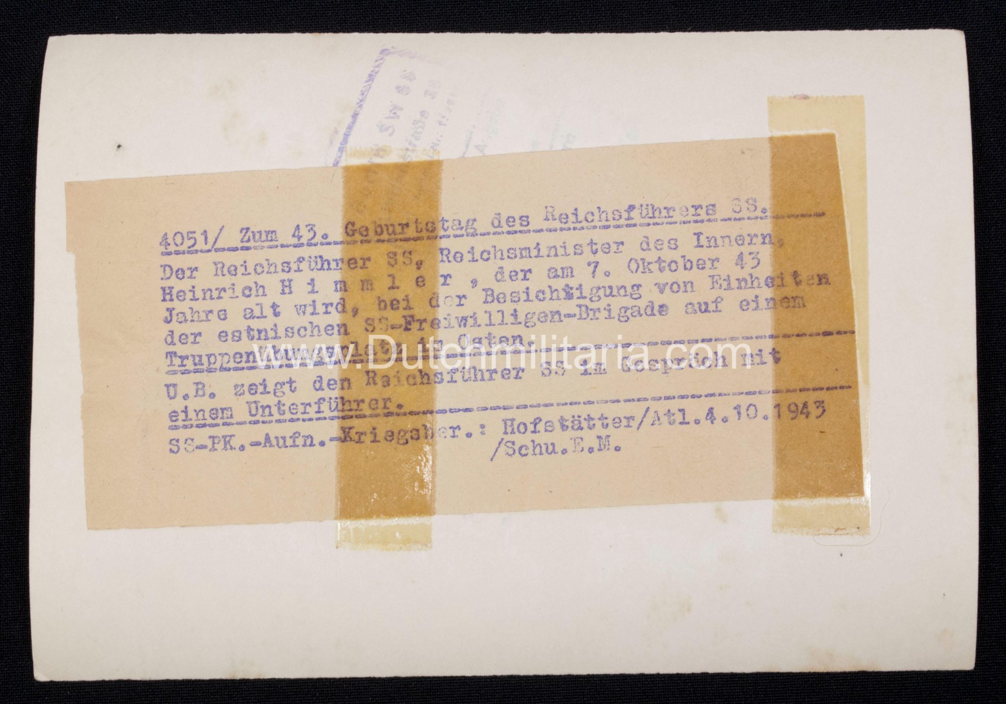 (Pressphoto) Besichtigung von Einheiten des estnischen SS-Freiwilligen Brigade. Zum 43. Geburtstag des Reichsführers SS Heinrich Himmler (1944)