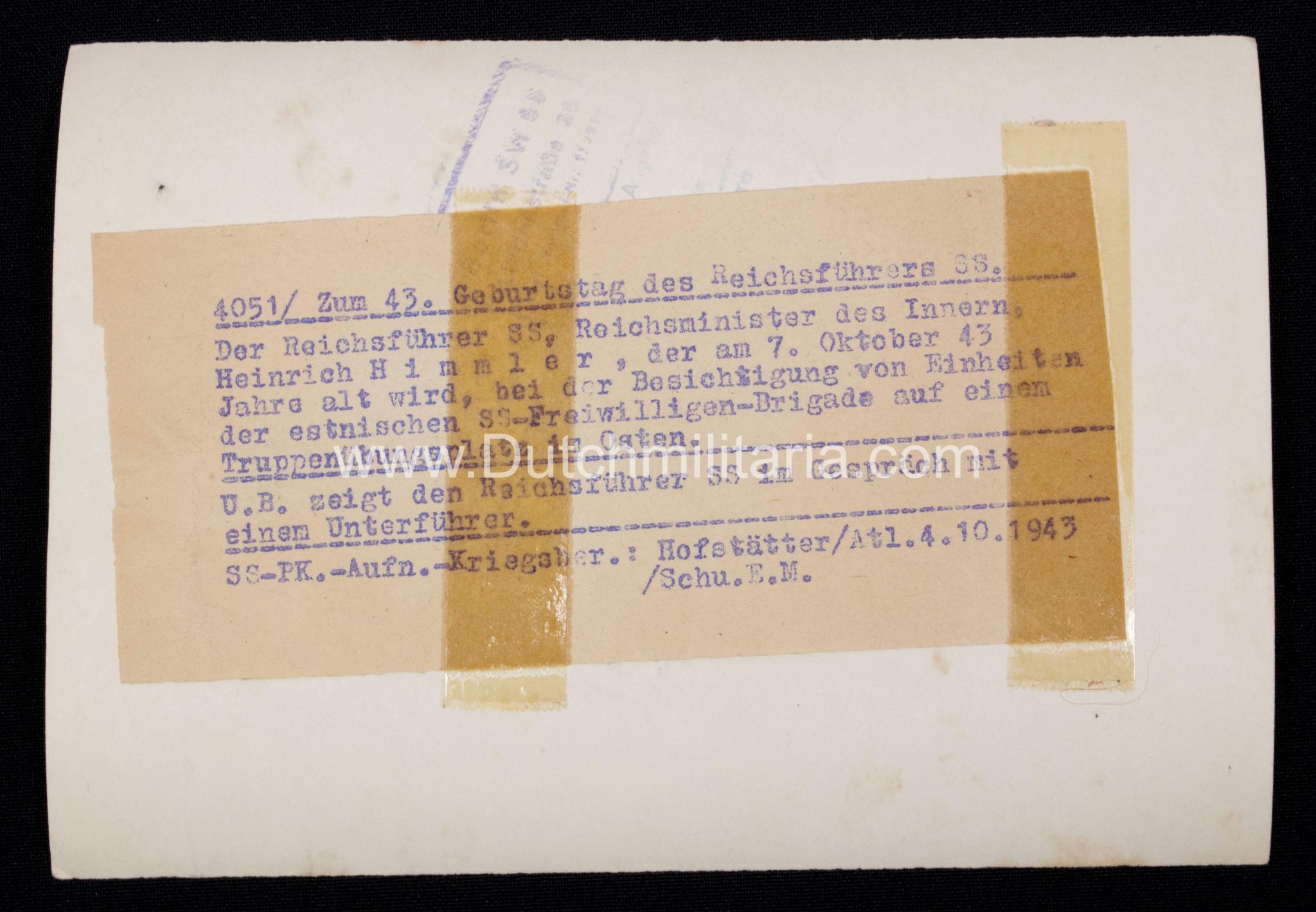 (Pressphoto) Besichtigung von Einheiten des estnischen SS-Freiwilligen Brigade. Zum 43. Geburtstag des Reichsführers SS Heinrich Himmler (1943) - Image 6