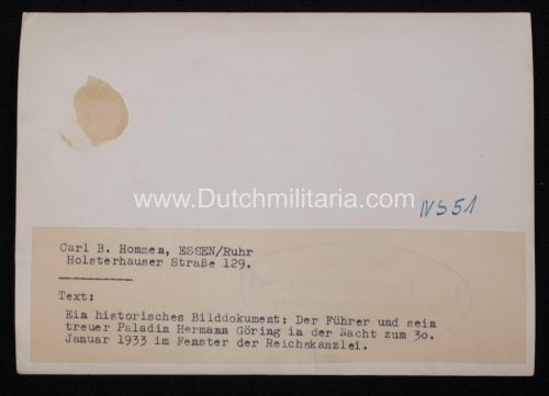 (Pressphoto) Der Führer nd sein treuer Paladin Hermann Göring in der Nacht zum 30. Januar 1933 im Fenster der Reichskanzlei