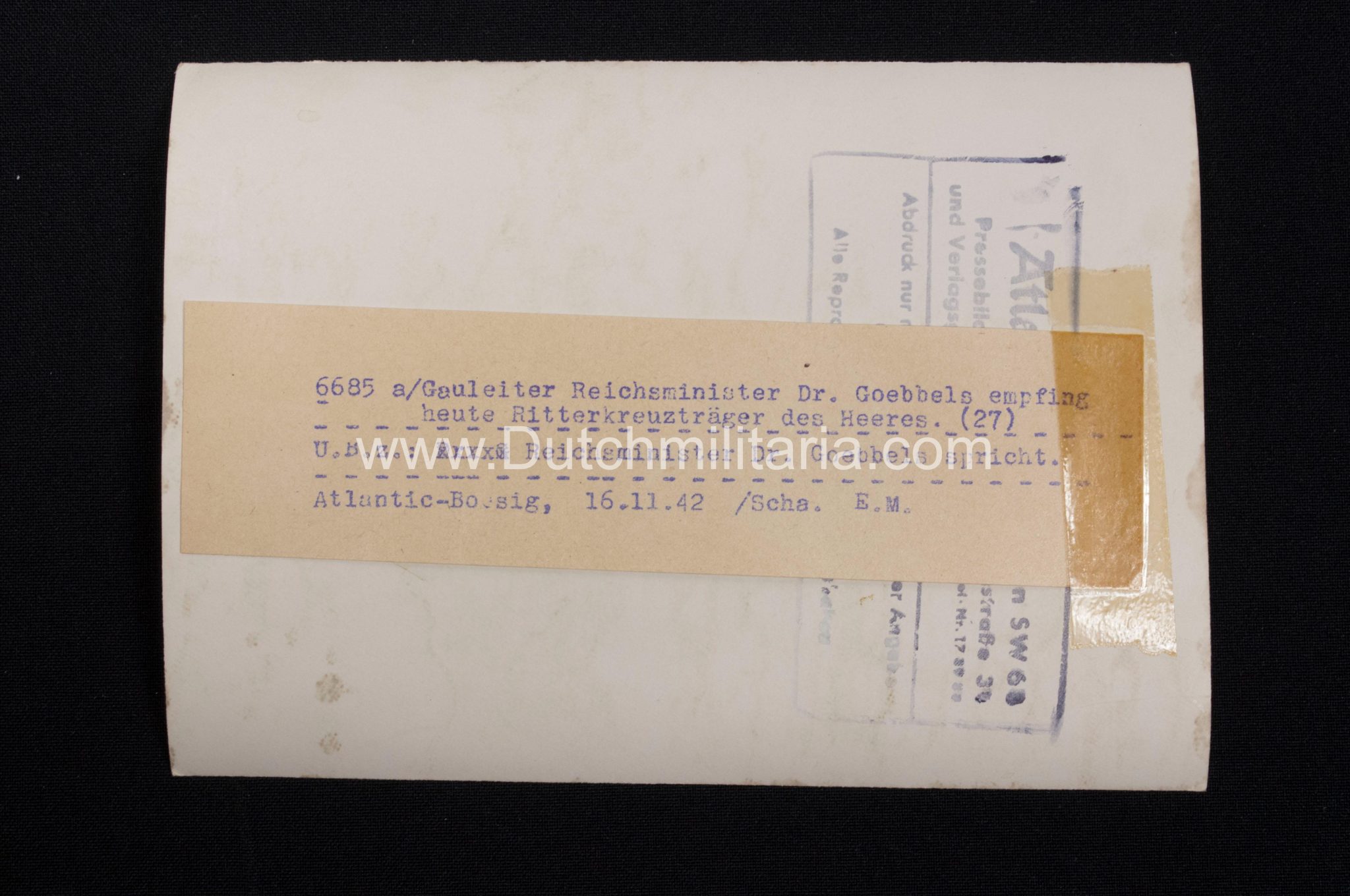 (Pressphoto) Gauleiter Reichsminister Dr. Goebbels empfing heute Ritterkreuzträger des Heeres (1943)