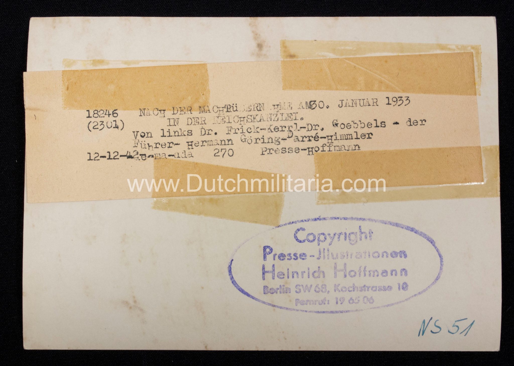 (Pressphoto) Nach der Macht übernahme am 30. Januar 1933 Dr. Frick-Kerrl-Dr.Goebbels-Der Führer-Hermann Göring-Darre-Himmler (1949)