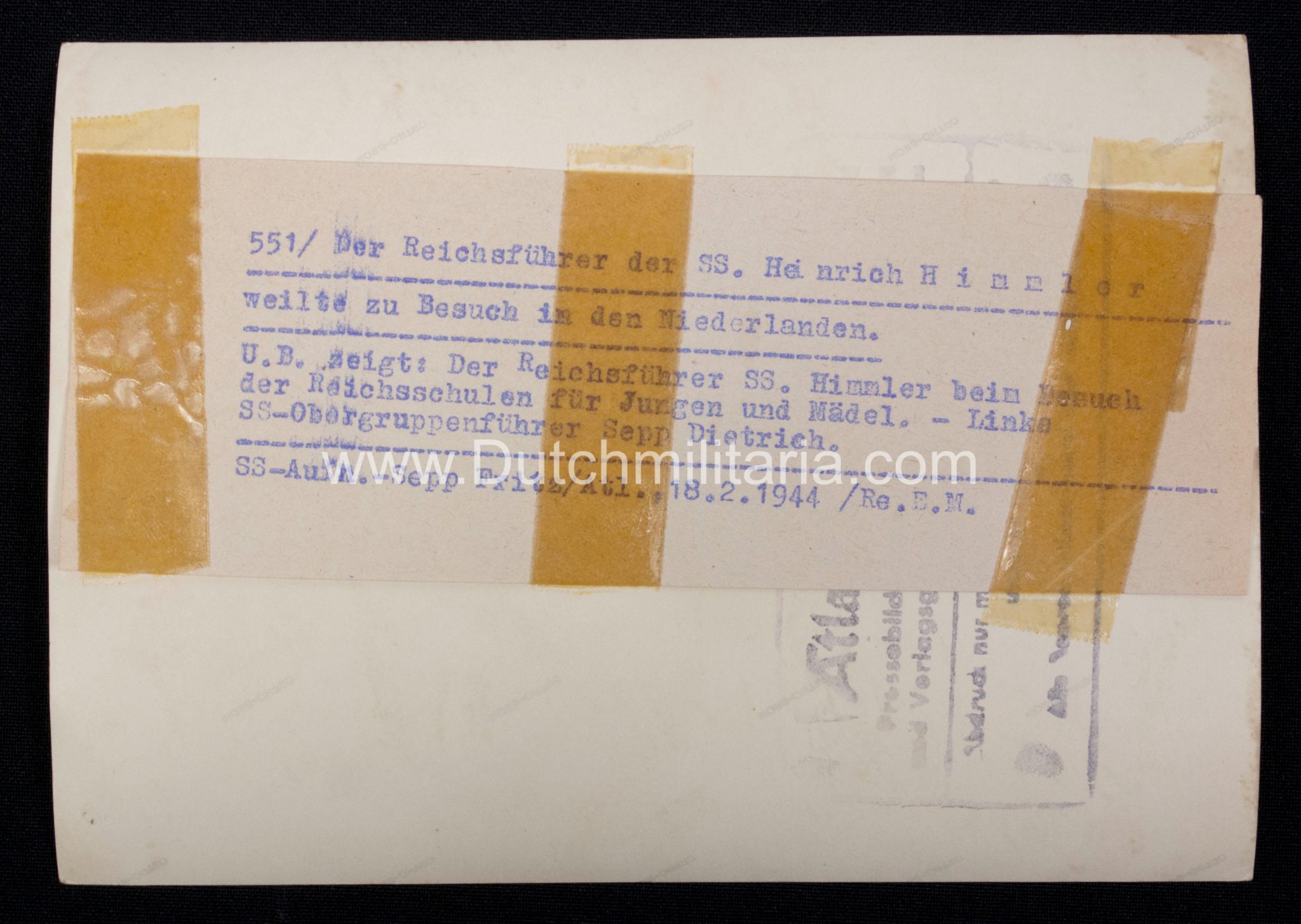 (Pressphoto) Reichsführer SS Himmler + SS-Obergruppenführer Sepp Dietrich beim Besuch der Reichsschulen für Jungen und Mädel in den Niederlanden (1944) - Extremely rare - Image 4