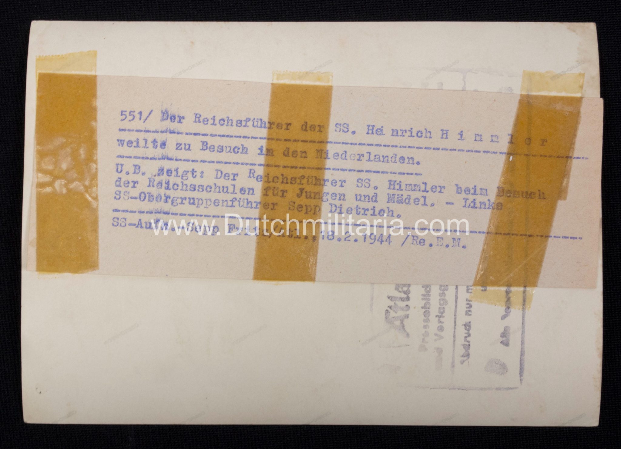 (Pressphoto) Reichsführer SS Himmler + SS-Obergruppenführer Sepp Dietrich beim Besuch der Reichsschulen für Jungen und Mädel in den Niederlanden (1944) - Extremely rare - Image 12