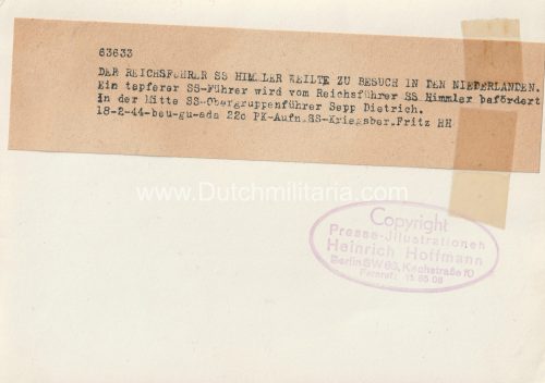 (Pressphoto) Reichsführer SS Himmler + SS-Obergruppenführer Sepp Dietrich in den Niederlanden (1944) - Hoffmann Photo. - Extremely rare