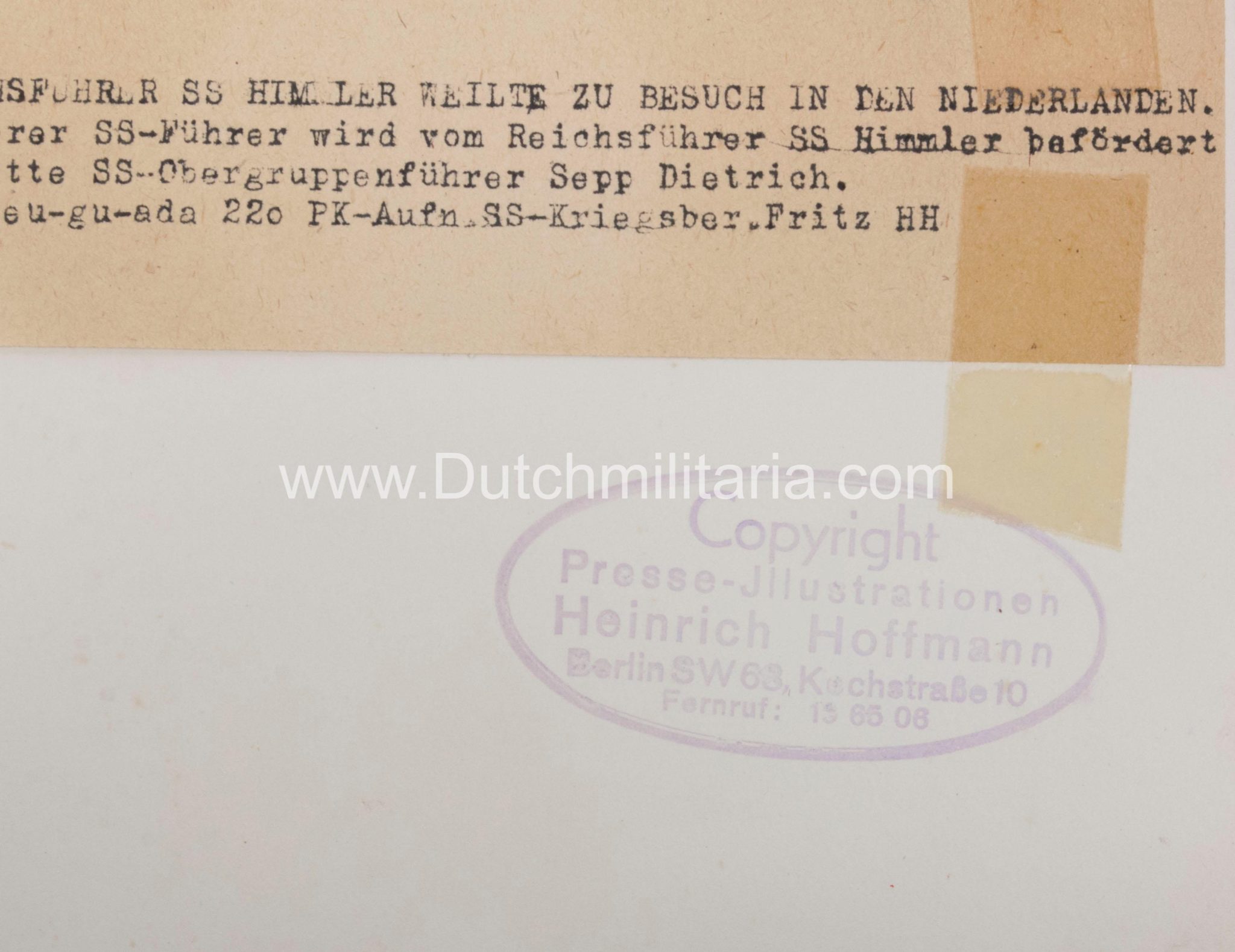 (Pressphoto) Reichsführer SS Himmler + SS-Obergruppenführer Sepp Dietrich in den Niederlanden (1944) - Hoffmann Photo. - Extremely rare