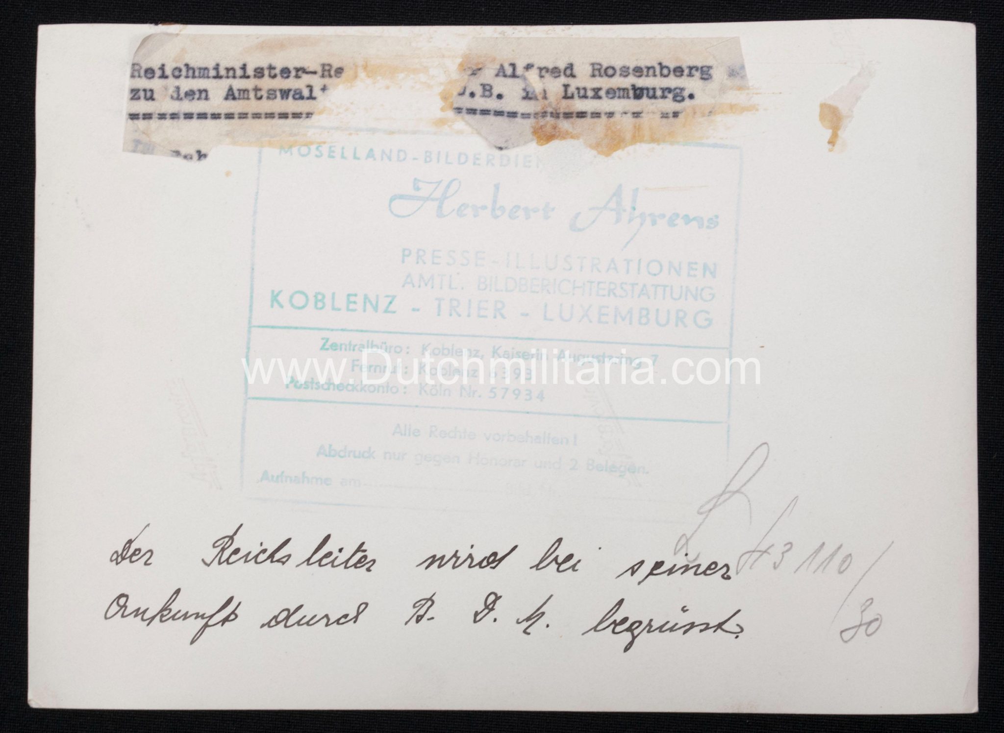 (Pressphoto) Reichsministerreichsleiter Alfred Rosenberg in Luxemburg wird bei seiner Ankunft durch BDM begrusst (1) 24 Maart 17.45 -1 WOI Helm 1350 *17.44 -2 Himmler persfoto 1 525 *17.43 -3 Himmler persfoto 2 495 *17.42 -4 WOI Helm 1050 18.41 -5 NSB embleem Stefan 100 *18.40 -6 KM pak Heritage 1299 *18.39 -7 DJ speld Heritage 90? 18.38 -8 NSB embleem Stefan 100 18.37 - 9 Storm SS 18.36 -10 Storm SS 18.35 -11 Storm SS 18.34 -12 Storm SS 18.33 -13 Persfoto Amerika 18.32 -14 Persfoto Amerika 18.31 -15 Persfoto Amerika 18.30 -16 Persfoto Amerika 18.29 -17 frauenschaft speldje HA 18.28 -18 2x BDM Fuhrerinnenblatter 18.27 -19 Papiergroep HA met gekleurde oorkonden en fotos 125 18.26 -20 Kyff speldje brons HA 18.25 -21 Mutterkreuz goud HA 18.24 -22 KVKM HA 18.23 -23 Sudetenmedaille HA 18.22 -24 Sudeten baton met prageburg clip *18.21 -25 WOI EK2 Einzelspange 18.20 -26 WOI EK2 Einzelspange 18.19 -27 WOI EK2 Einzelspange 18.18 -28 WOI EK2 Einzelspange 18.17 -29 Persfoto Amerika 18.16 -30 Persfoto Amerika 18.15 -31 Persfoto Amerika 18.14 -32 Persfoto Amerika 18.13 -33 WOI EK2 Einzelspange 18.12 -34 WOI EK2 Einzelspange 18.11 -35 WOI EK2 Einzelspange 18.10 -36 WOI EK2 Einzelspange 18.09 -37 Persfoto Amerika 18.08 -38 WOI EK2 Einzelspange 18.07 -39 WOI EK2 Einzelspange 18.06 -40 Persfoto Amerika *18.05 -41 Persfoto Amerika 18.04 -42 Persfoto Amerika 18.03 -43 Persfoto Amerika 18.02 -44 Persfoto Amerika 18.01 - 45 Persfoto Amerika 18.00 - 46 Persfoto Amerika 17.59 - 47 Persfoto Amerika 17.58 - 48 Persfoto Amerika 17.57 -49 Persfoto Amerika 17.56 -50 Persfoto Amerika 17.55 -51 Persfoto Amerika 17.54 -52 Persfoto Amerika 17.53 -53Persfoto Amerika 17.52 -54 Persfoto Amerika 17.51 -55 Persfoto Amerika 17.50 -56 Persfoto Amerika 17.49 -57 Persfoto Amerika 17.48 -58 Persfoto Amerika 17.47 -59 Persfoto Amerika 17.46 -60 Persfoto Amerika 17.45 -61 Persfoto Amerika 17.44 -62 Persfoto Amerika 17.43 -63 Persfoto Amerika 17.42 -64 Persfoto Amerika 17.41 -65 Persfoto Amerika 17.40 -66 Persfoto Amerika 17.39 -67 Persfoto Amerika 17.38 -68 Persfoto Amerika *17.37 -69 Persfoto Amerika *17.36 -70 Persfoto Amerika *17.35 -71 Persfoto Amerika *17.34 -72 Persfoto Amerika *17.33 -73 Persfoto Amerika *17.32 -74 Persfoto Amerika *17.31 -75 Persfoto Amerika