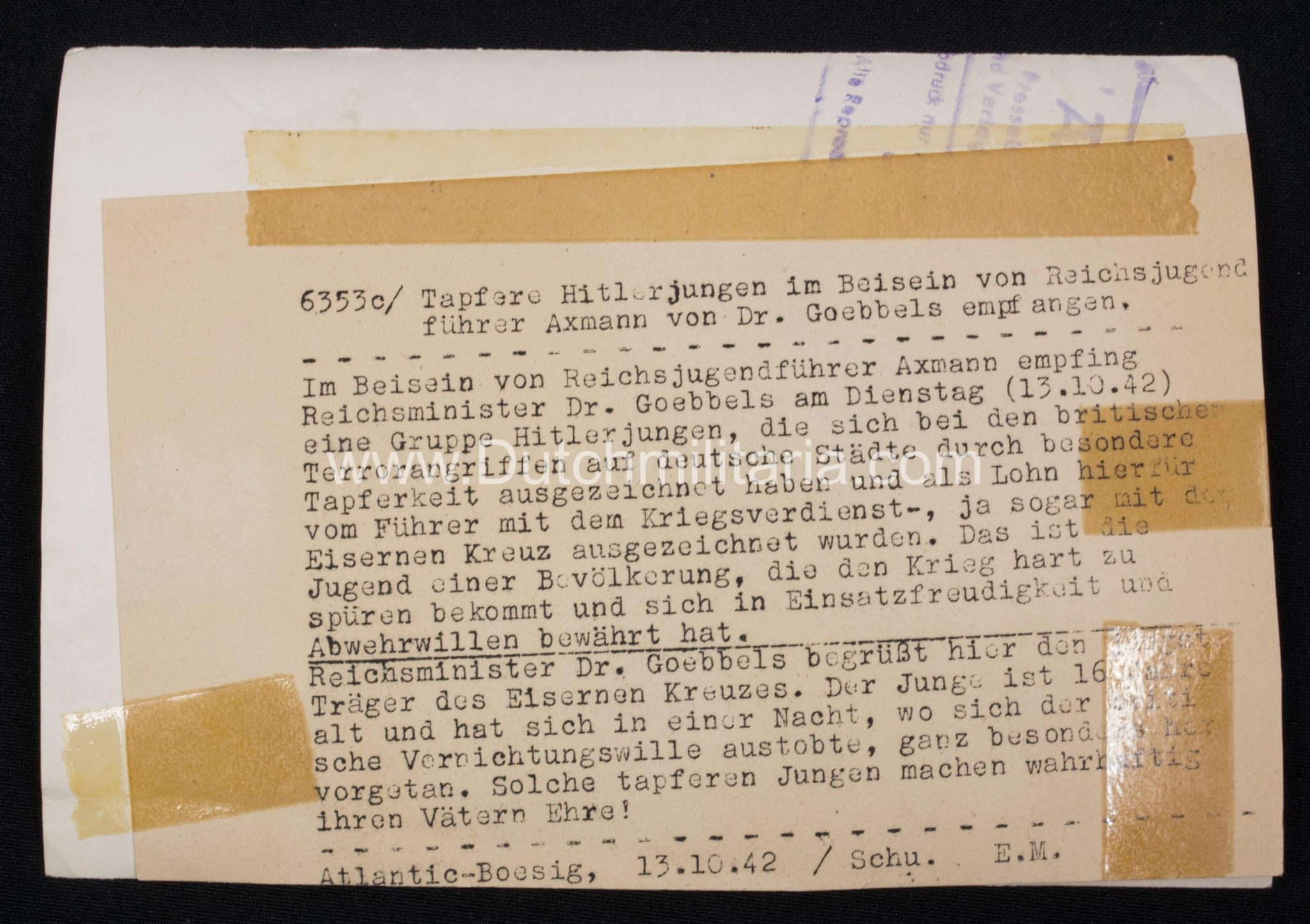 (Pressphoto) Tapfere Hitlerjungen im beisein von Reichsjugendführer Axmann von Dr. Goebbels empfangen (1948) (Pressphoto) Tapfere Hitlerjungen im beisein von Reichsjugendführer Axmann von Dr. Goebbels empfangen (1942)