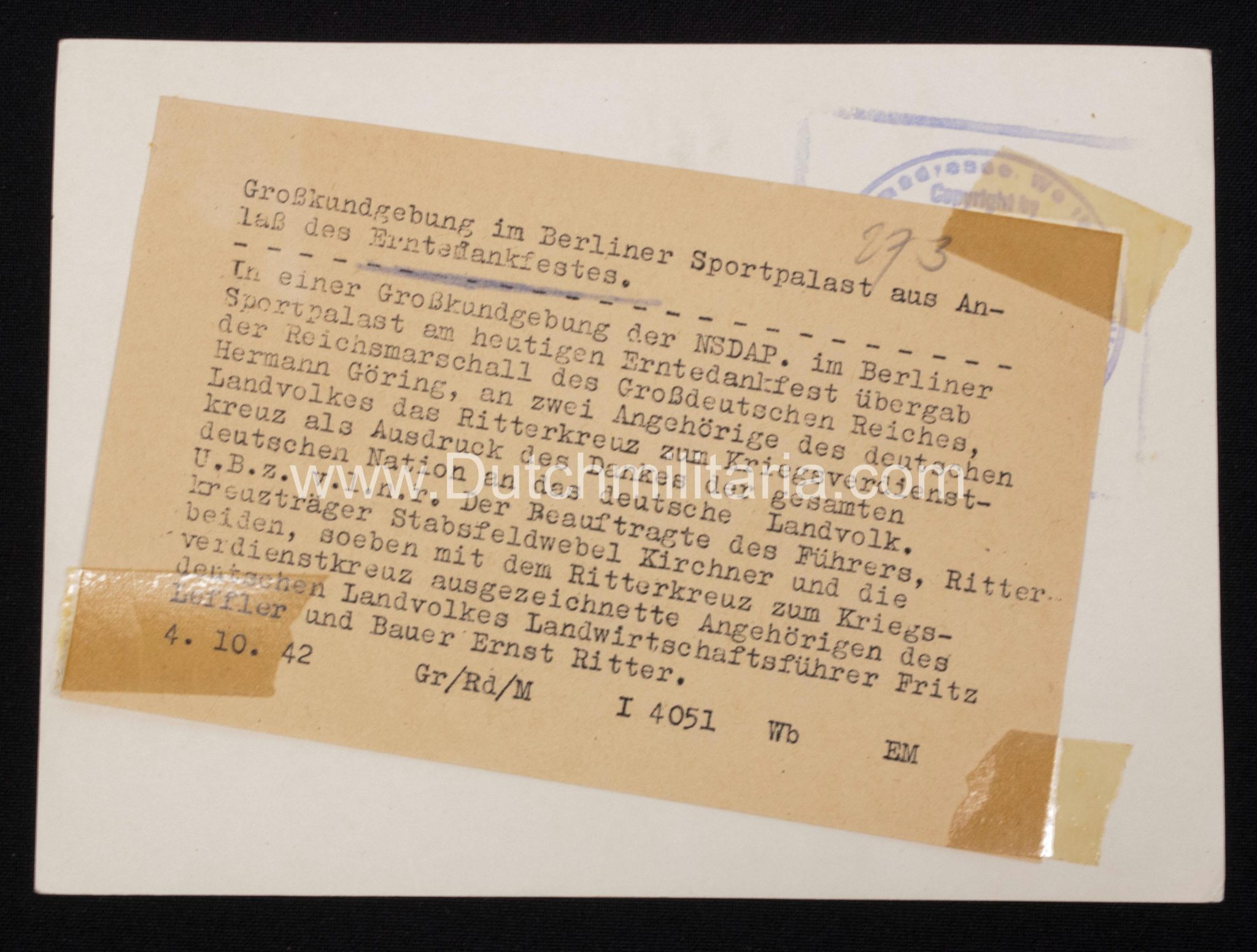 (Pressphoto) Uberreichung Ritterkreuz durch Hermann Görring (1943) – rare (Pressphoto) Uberreichung Ritterkreuz durch Hermann Görring (1942) - rare