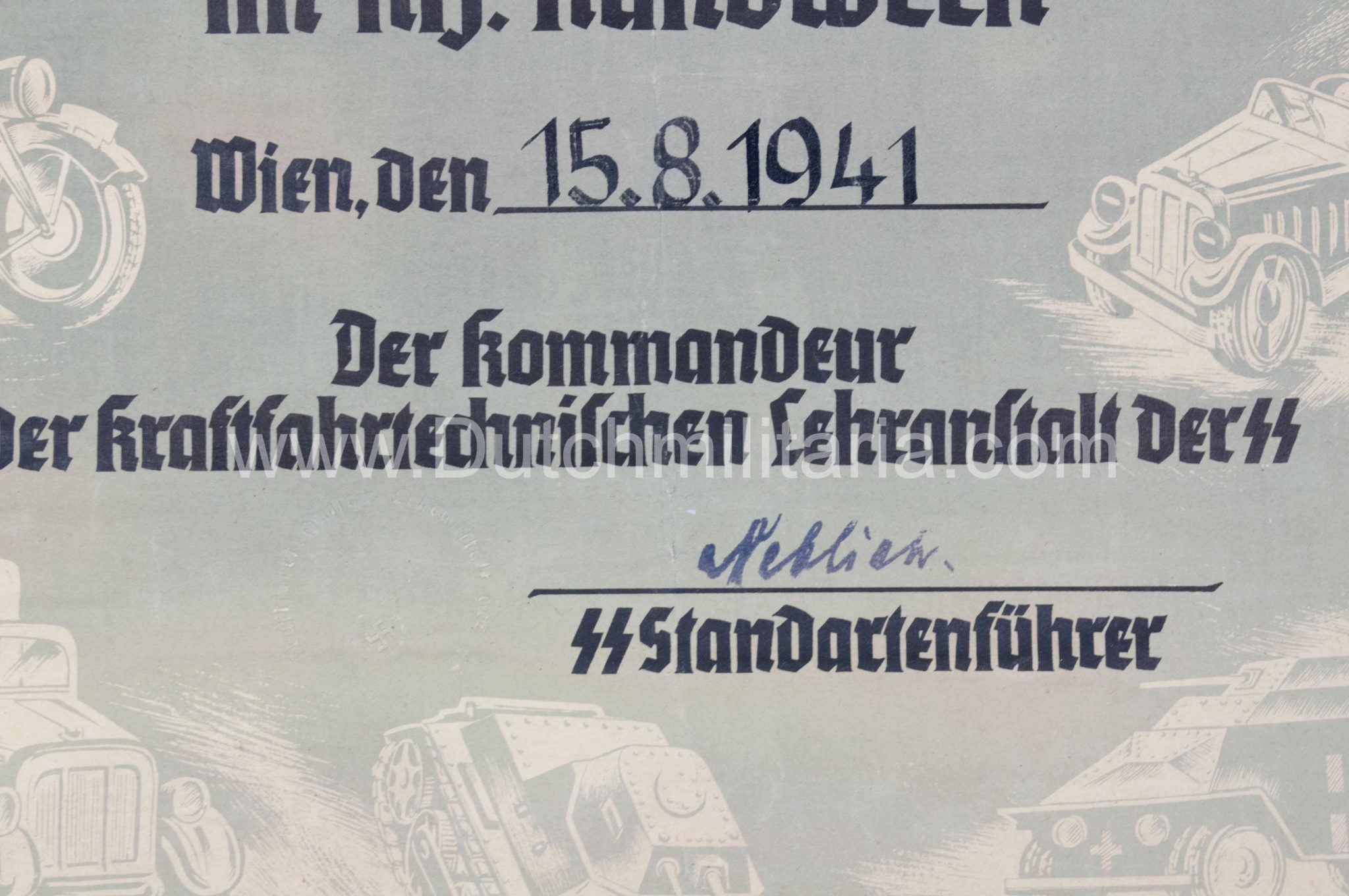 SS-Meisterbrief SS-Meistertitels citation - Signed SS Standartenführer Neblich (1941) - Extremely Rare