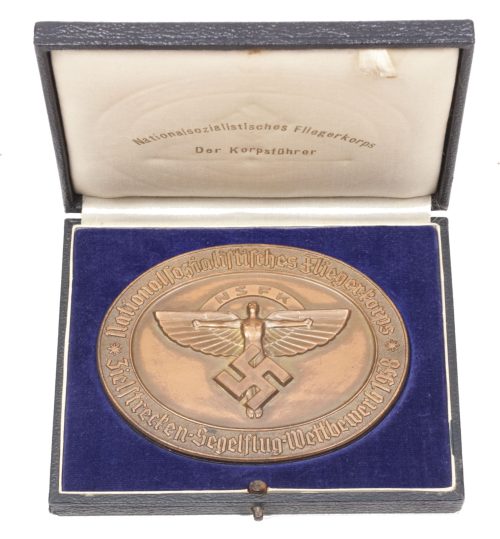 Cased Nationalsozialistisches Fliegerkorps (NSFK) Zielstrecken-Segelflug-Wettbewerb 1938 plaque