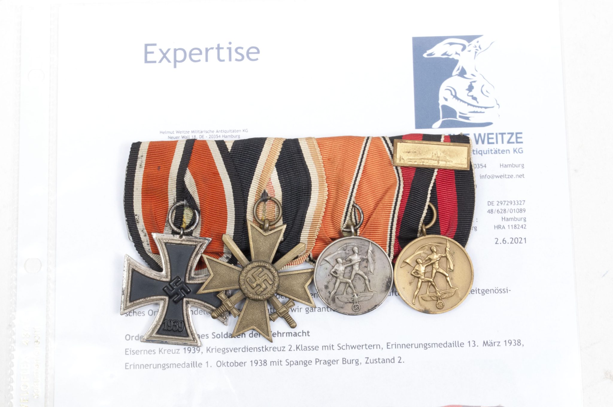 German WWII medalbar with EK2 + KVK2 + Anschlussmedaille + Sudetenmedal + Prageburger clasp - Image 4