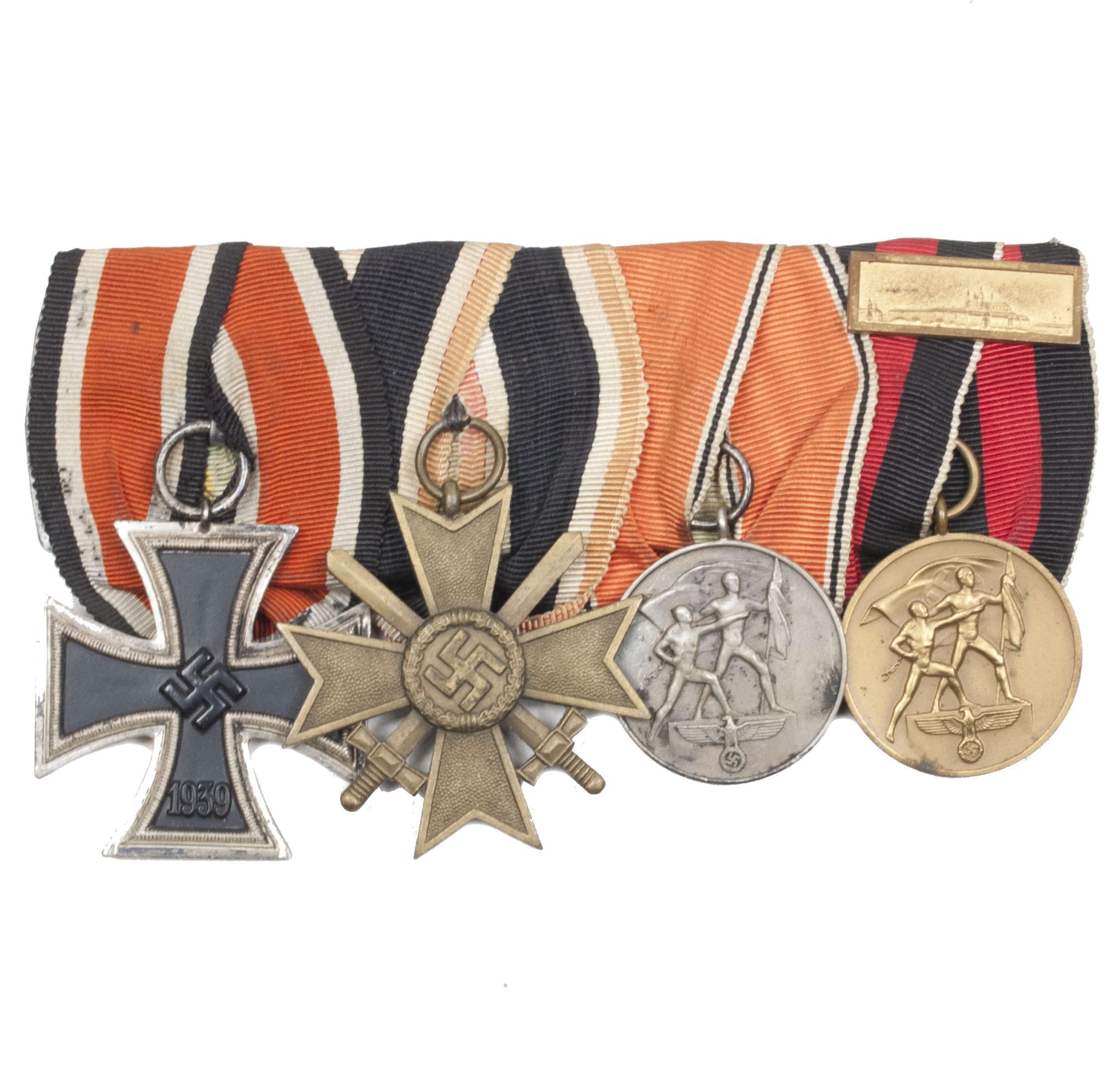 German WWII medalbar with EK2 + KVK2 + Anschlussmedaille + Sudetenmedal + Prageburger clasp