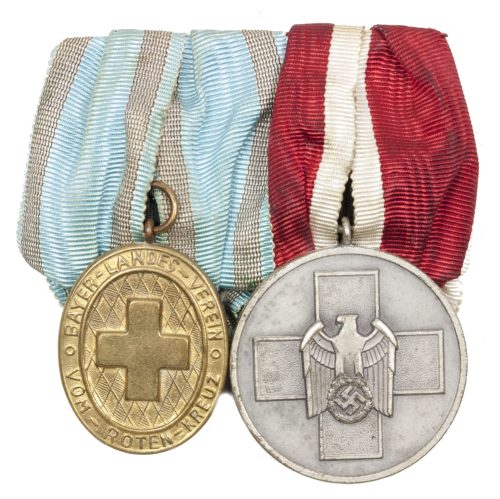 German WWII medalbar with Volkspflege medal + Bavaian Landes Verein vom Roten Kreuz medal