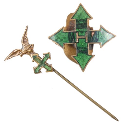 Hungarian Arrow Cross Party Member Badge with reverse badge and miniature stickpin