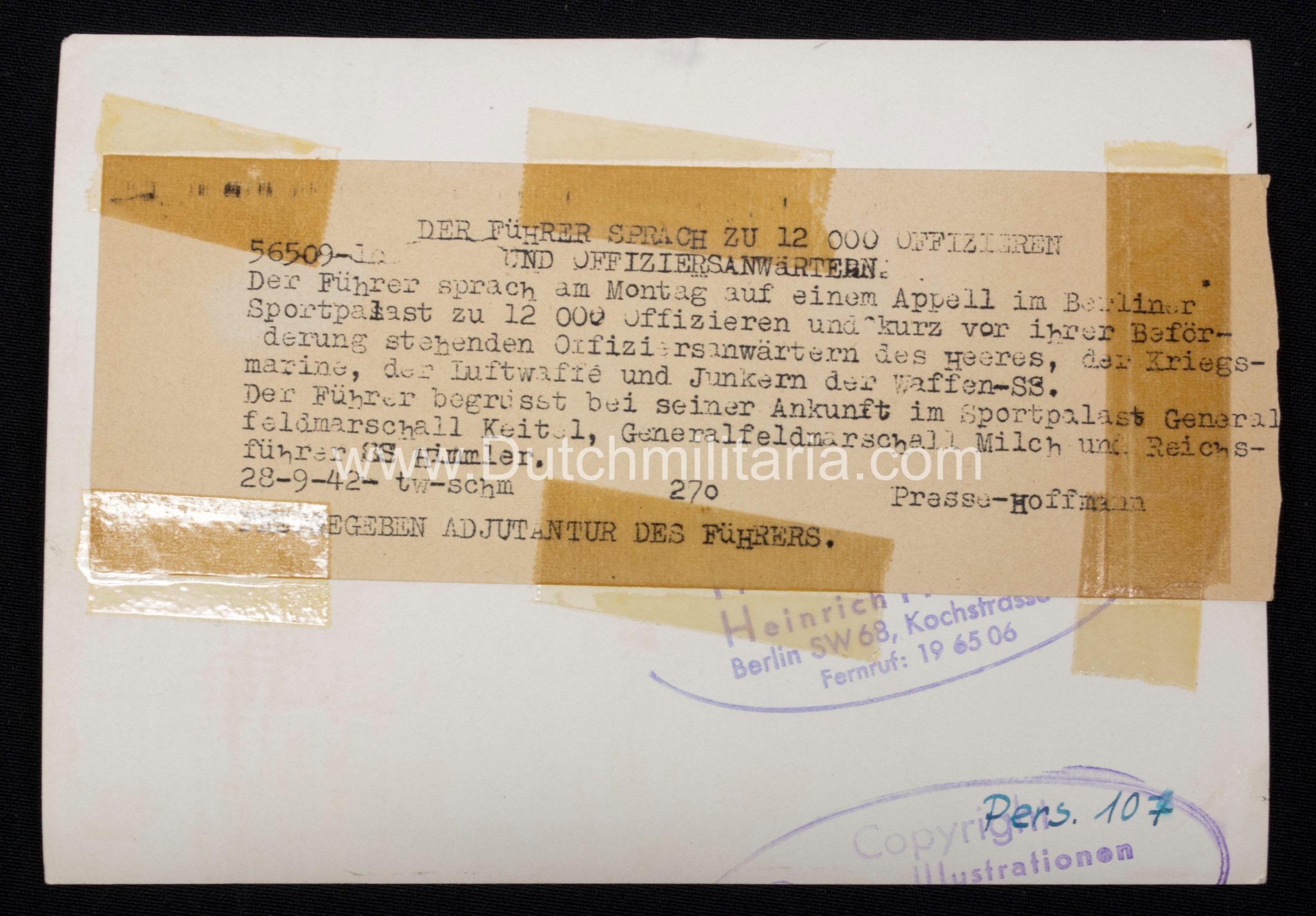 (Pressphoto) Generalfeldmarschal Keitel, Generalfeldmarschal Milch, Reichsführer SS Himmler