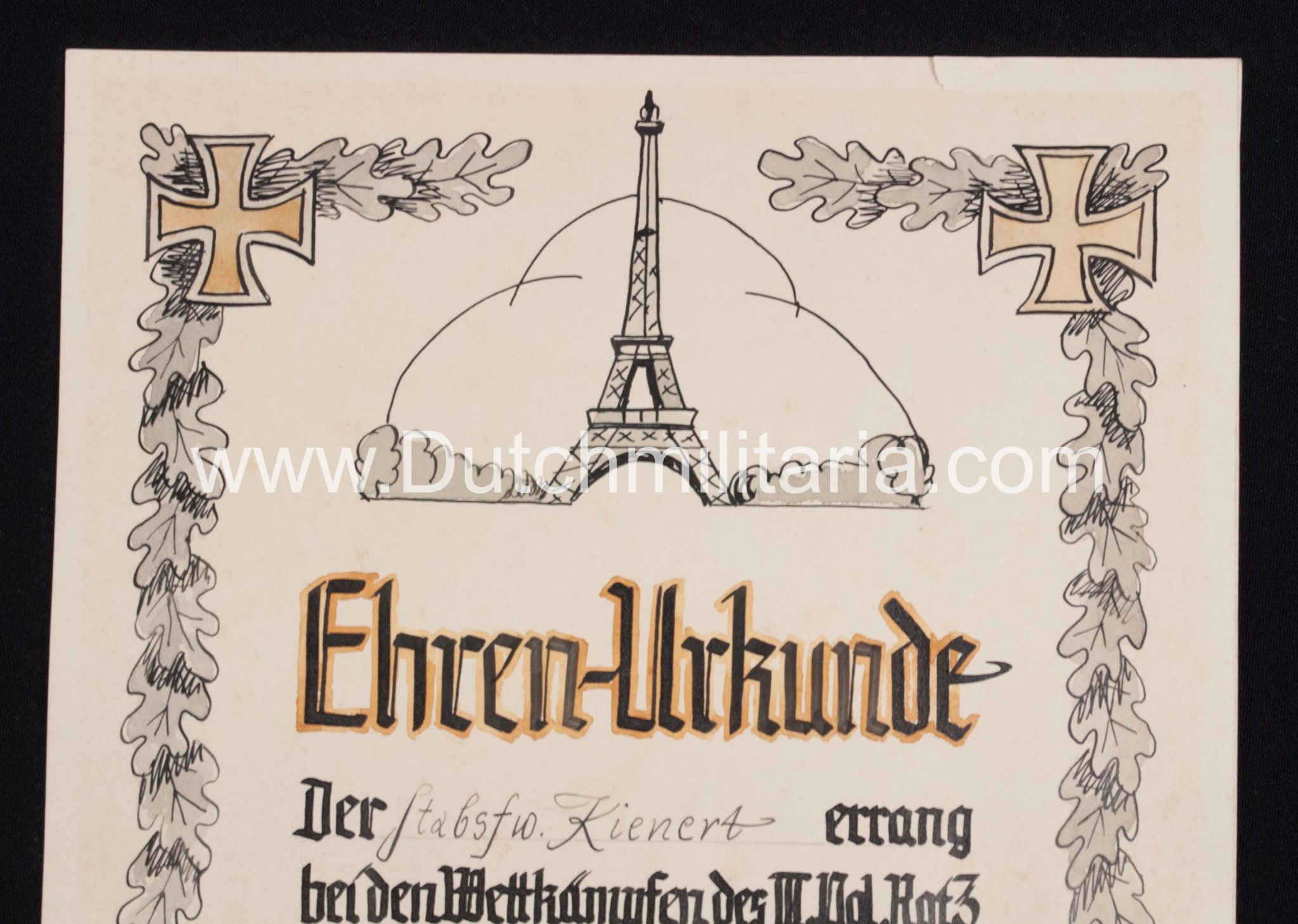 SS Ehrenurkunde III.Pol.Rgt.3. Chelles Paris (1940) - UNIQUE!