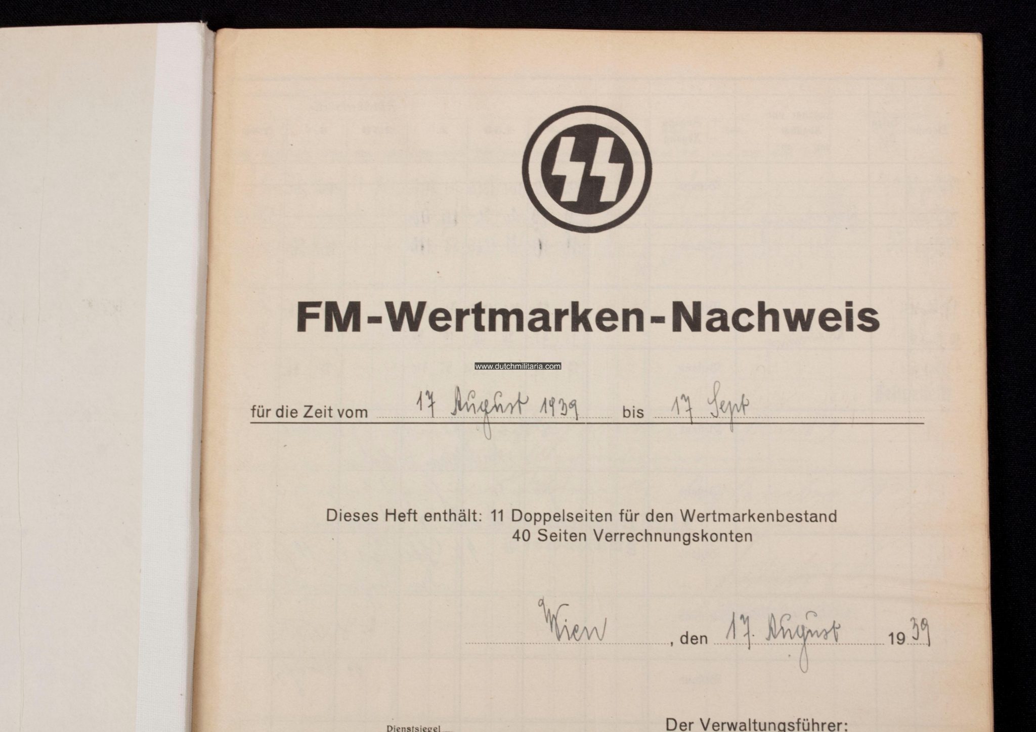 SS-FM SS-Fördernde Mitglieder Wertmarken Nachweis book from 1939 from SS-Sturm 1211 from the III.11.SS-Standarte in AustriaVienna (RARE!)
