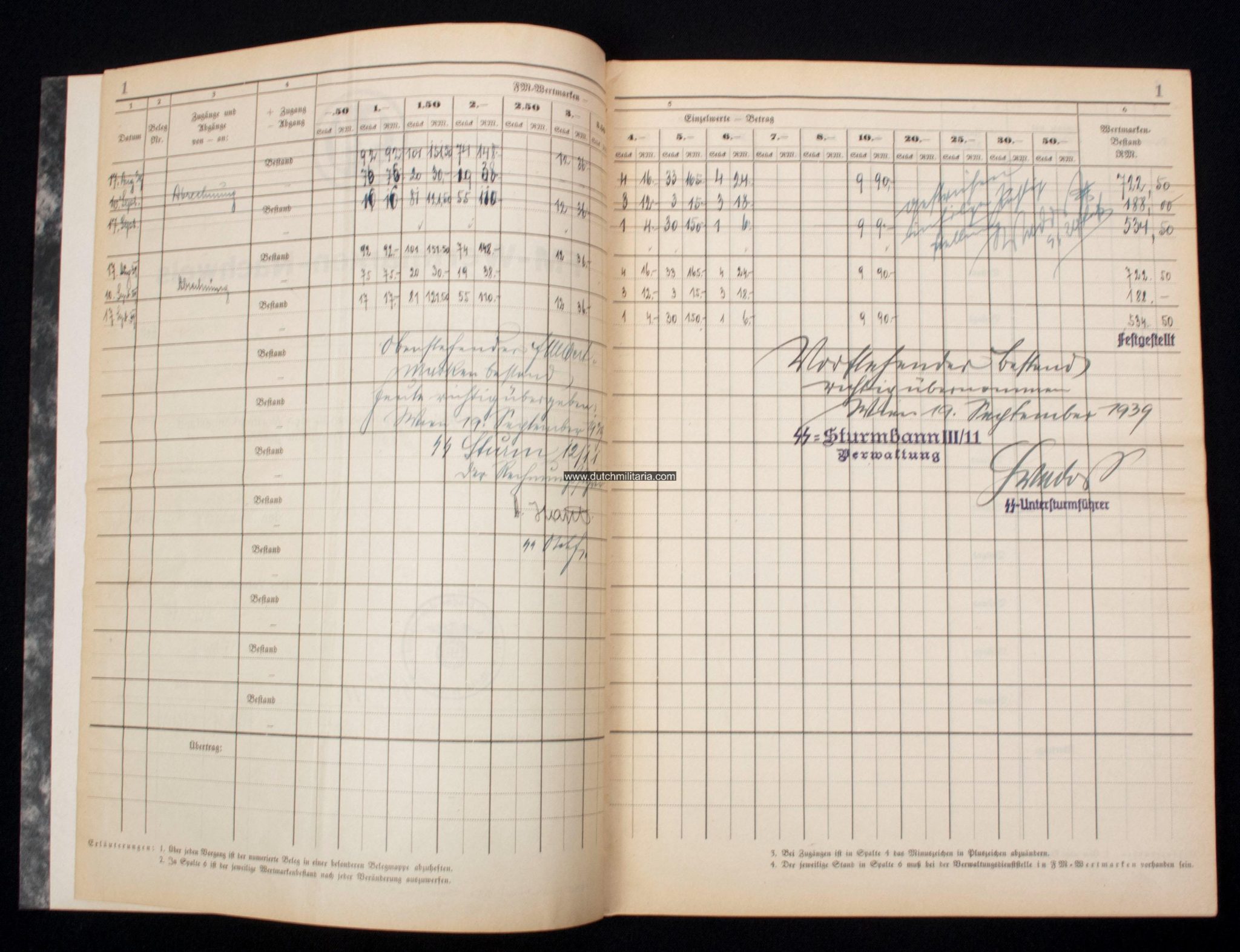 SS-FM SS-Fördernde Mitglieder Wertmarken Nachweis book from 1939 from SS-Sturm 1211 from the III.11.SS-Standarte in AustriaVienna (RARE!)