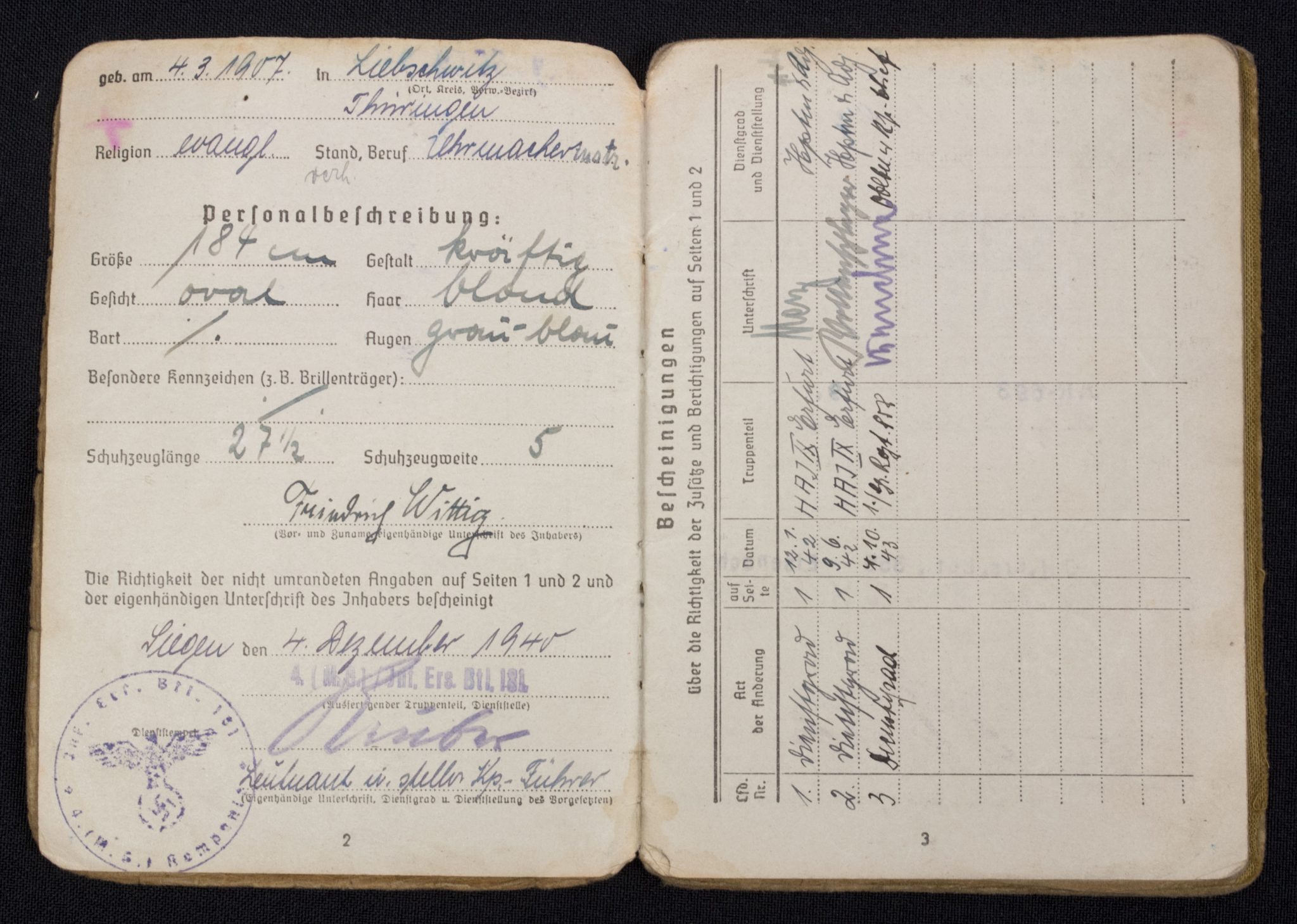 Technische Nothilfe Schirmmütze + Soldbuch named to Friedrich "Fritz" Wittig - Image 29