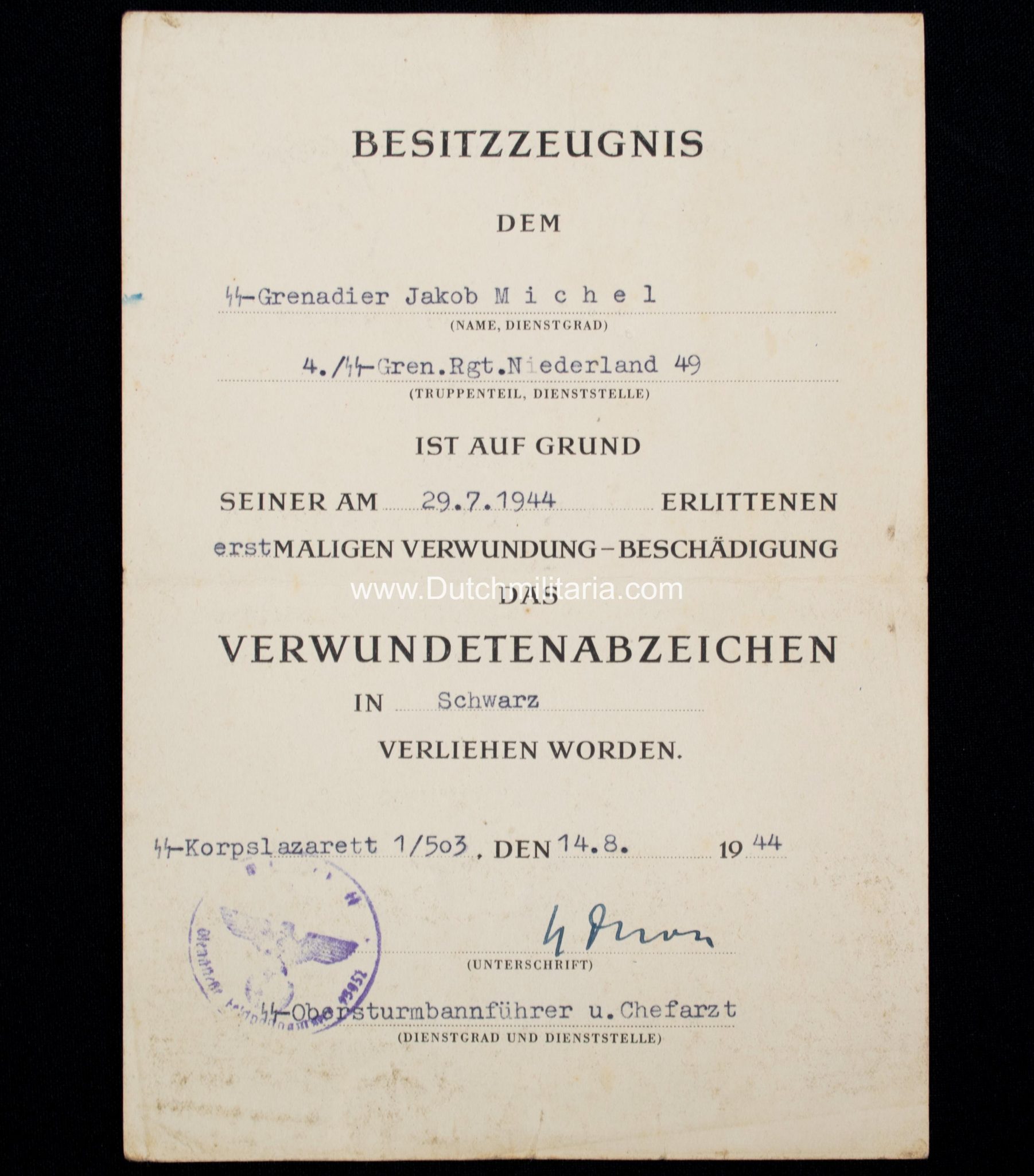 4./SS-Grenadier Regiment Nederland 49 "De Ruyter" citation to a Dutchman - Tannenberg Line (!) - Extremely rare - Image 4