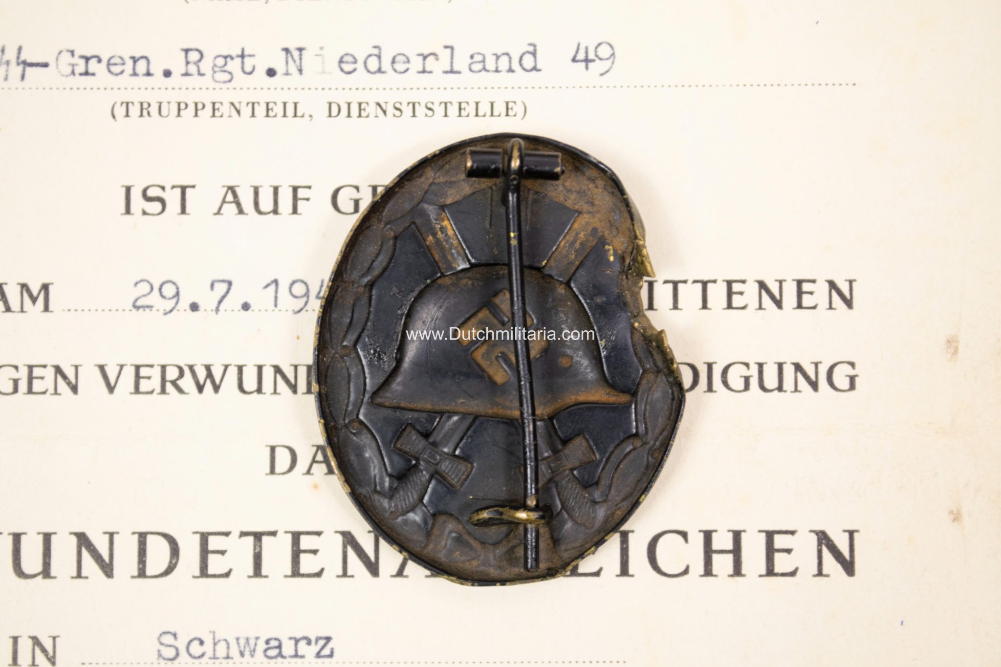 4.SS-Grenadier Regiment Nederland 49 De Ruyter citation to a Dutchman - Tannenberg Line (!) - Extremely rare