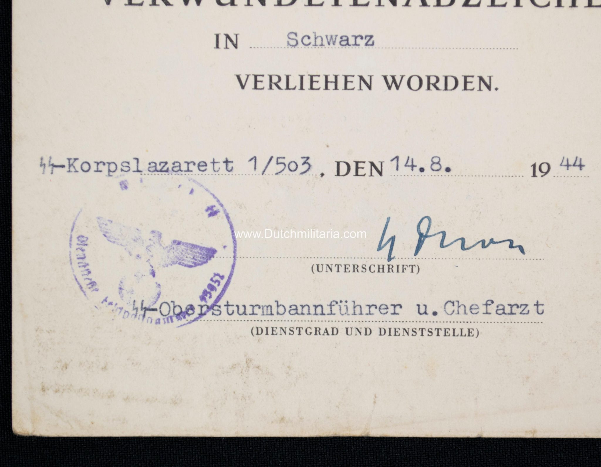 4.SS-Grenadier Regiment Nederland 49 De Ruyter citation to a Dutchman - Tannenberg Line (!) - Extremely rare