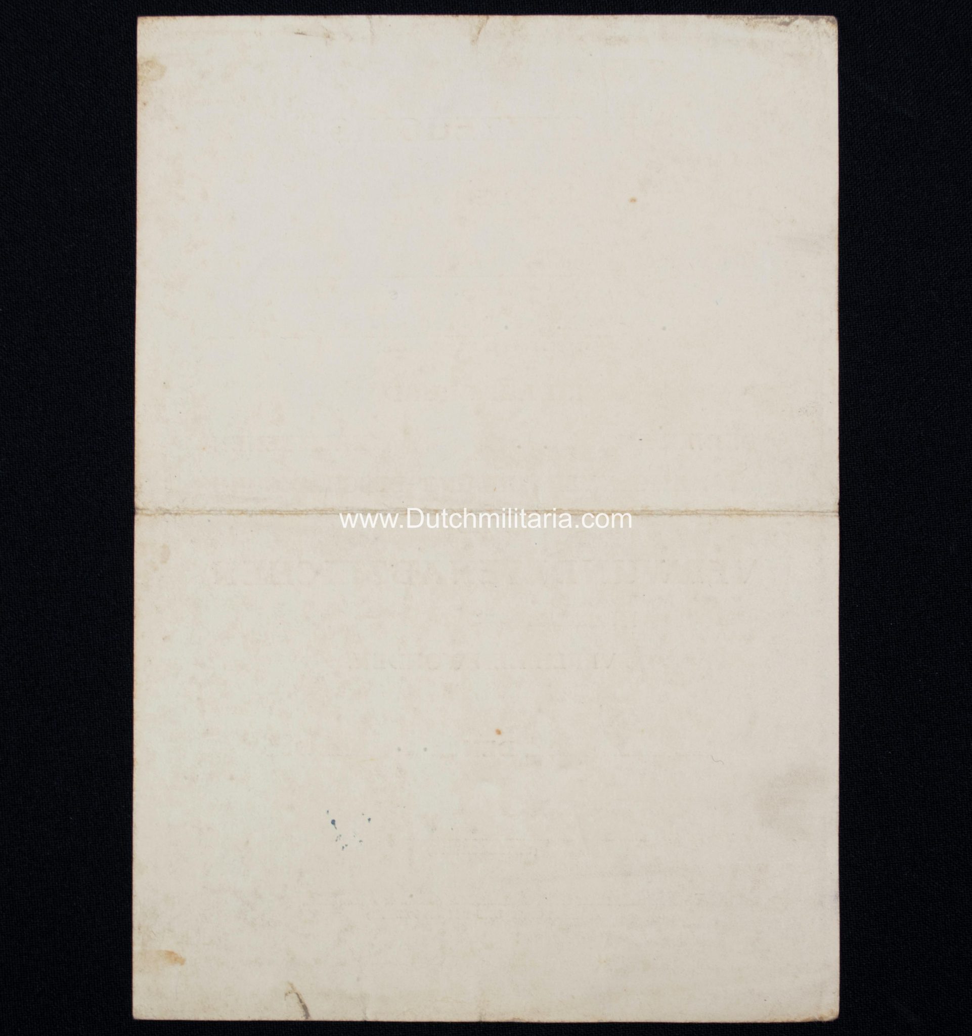 4.SS-Grenadier Regiment Nederland 49 De Ruyter citation to a Dutchman - Tannenberg Line (!) - Extremely rare