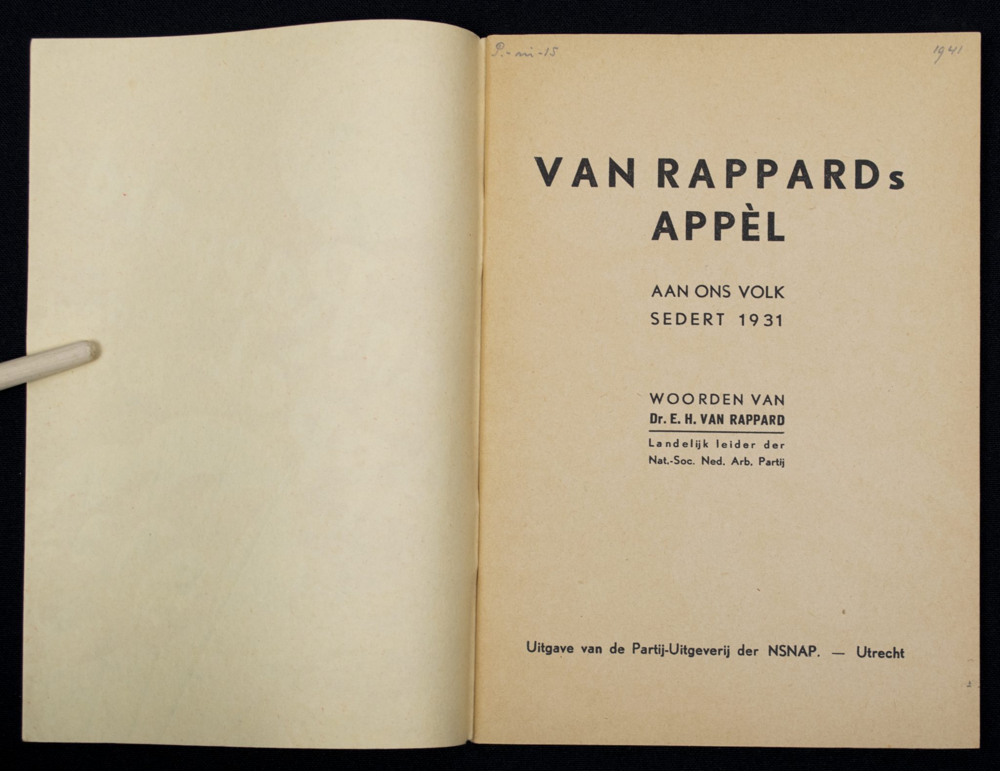 (Brochure) Nationaal-Socialistische Nederlandsche Arbeiderspartij (NSNAP) van Rappard – Van Rappards Appel sedert 1931 (2) (Brochure) Nationaal-Socialistische Nederlandsche Arbeiderspartij (NSNAP) van Rappard - Van Rappards Appel sedert 1931