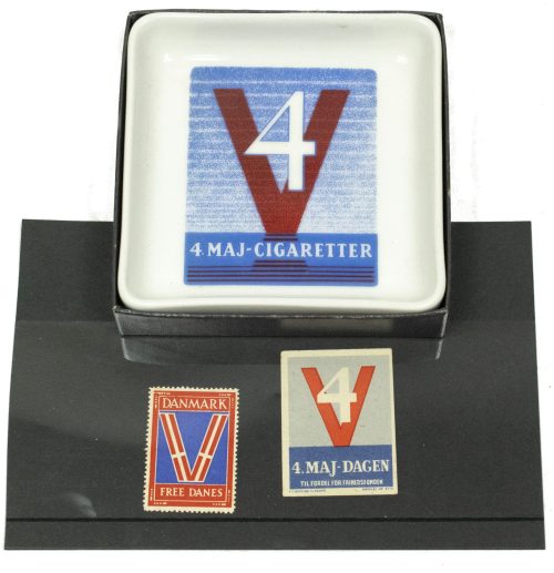 (Denmark) liberation ashtray + stamps (1945)