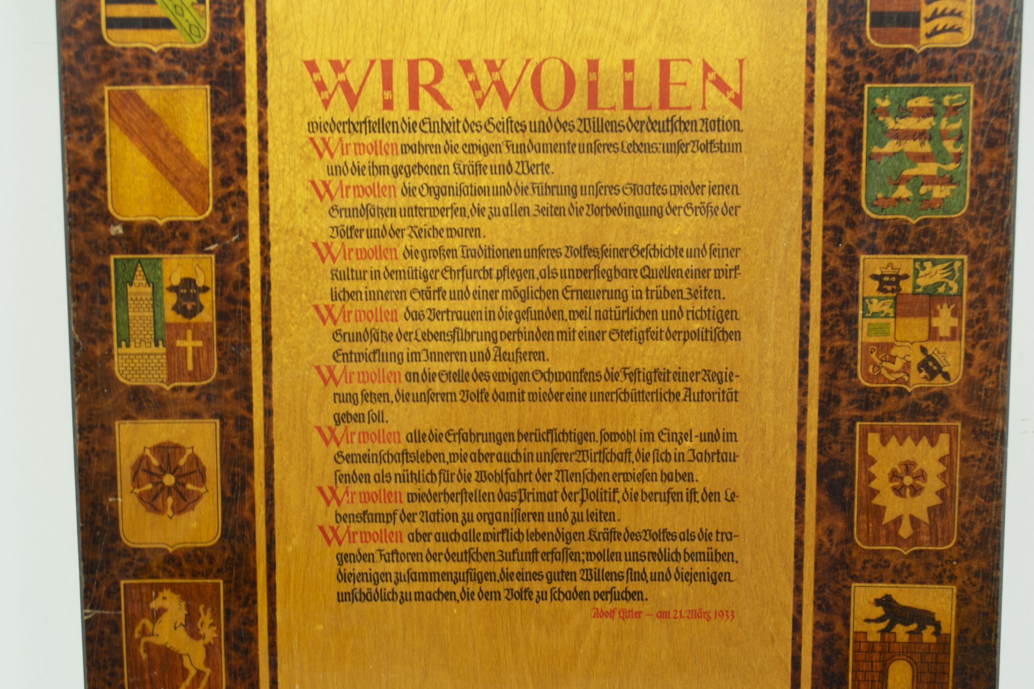 NSDAP wooden plaque "Wir Wollen" (52 x 32,5 cm) - rare - Image 12