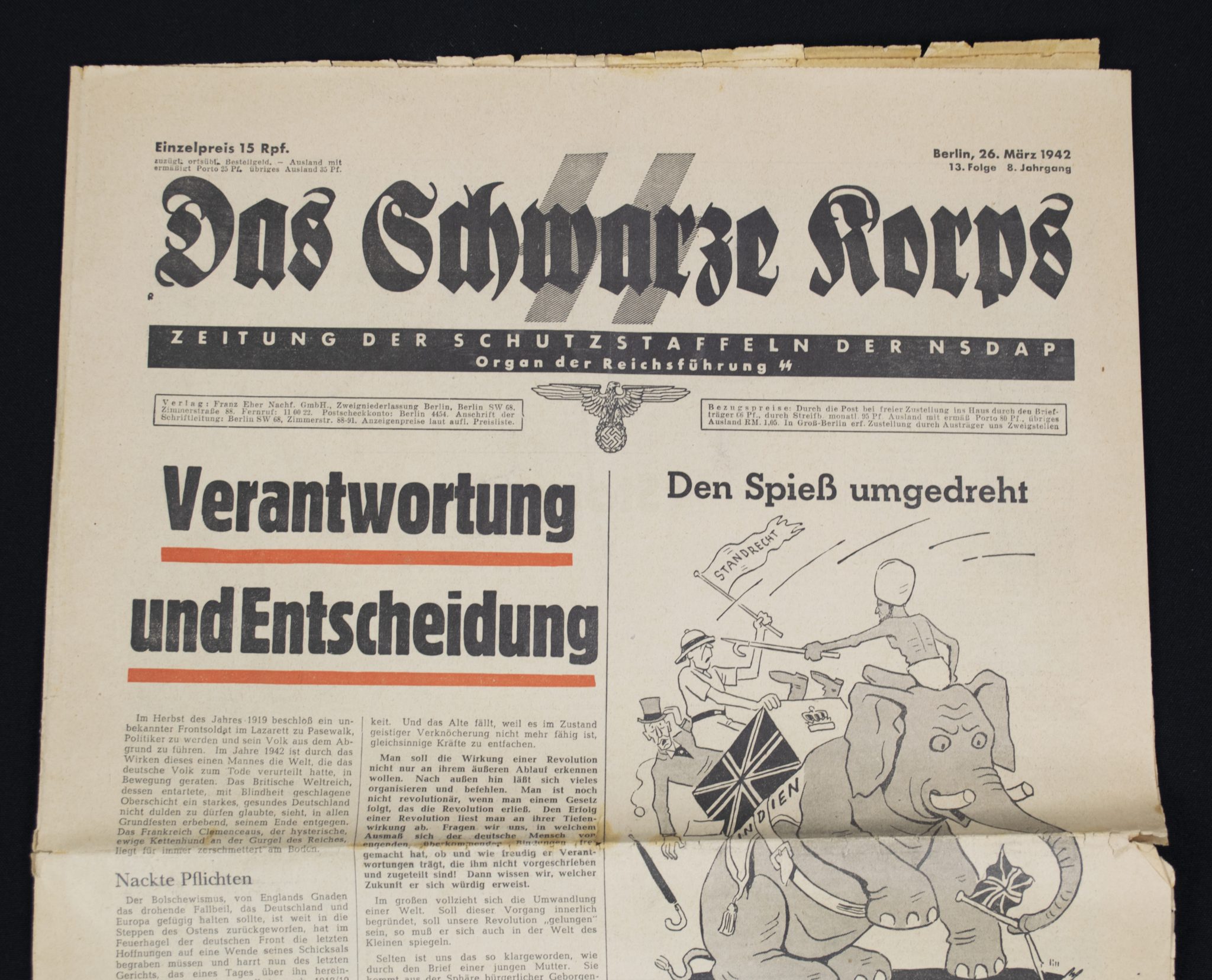 (Newspaper) SS – Das Schwarze Korps 26. März 1942 13. Folge 8. Jahrgang (2) (Newspaper) SS - Das Schwarze Korps 26. März 1942 13. Folge 8. Jahrgang