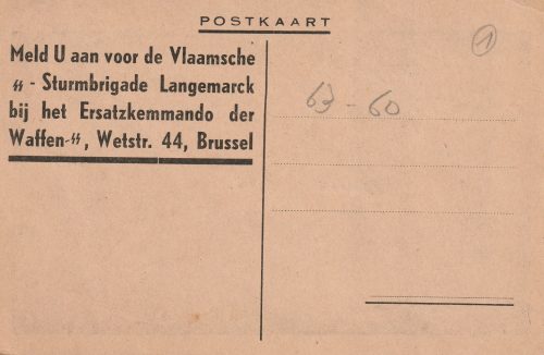 (Postcard) FlemishWaffen-SS Sturmbrigade Langemarck Vlaanderen vraagt soldaten