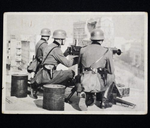 (Postcard) SS - MG Posten der Ordnungspolizei über den Dächern von Warschau (193940)