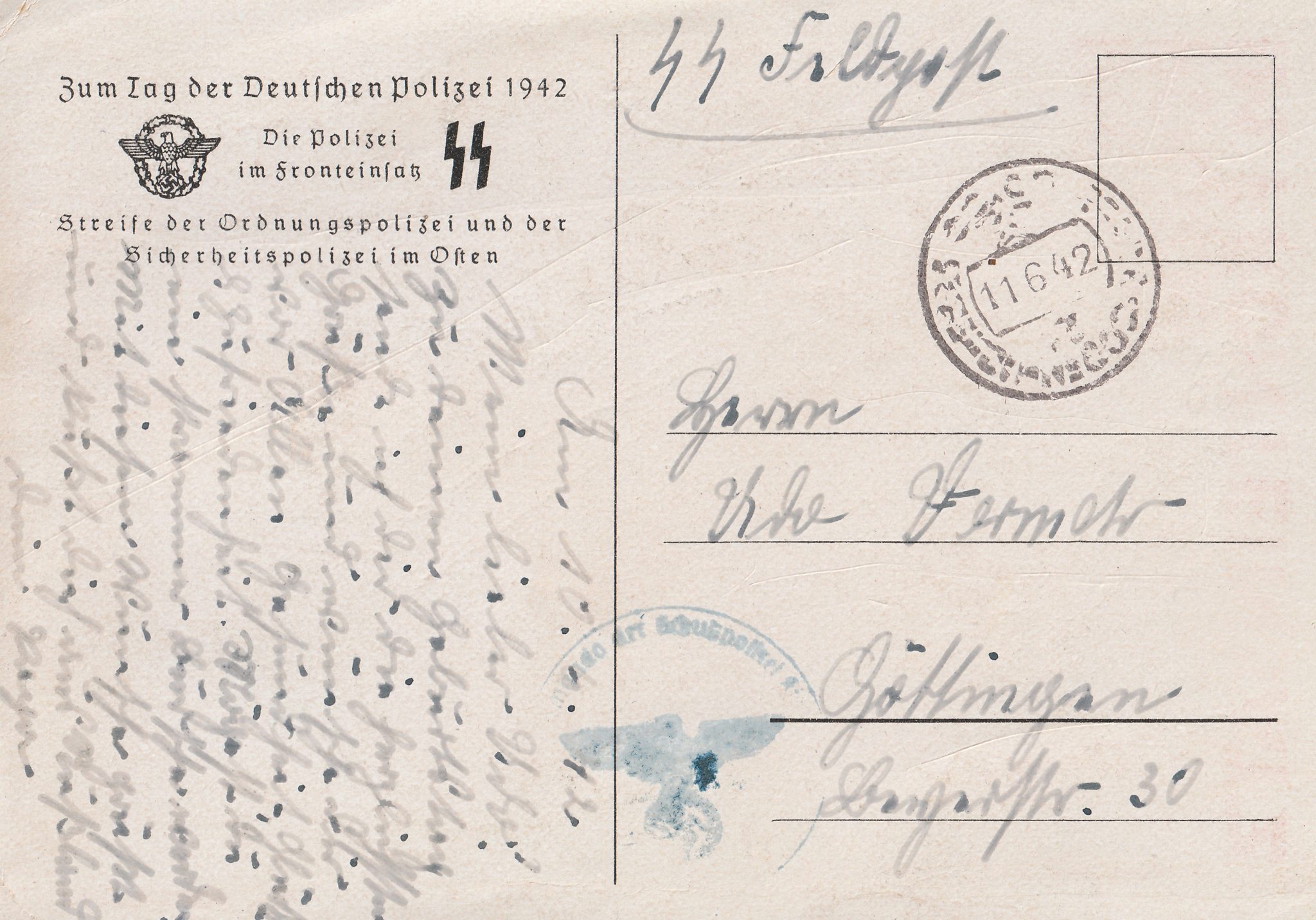 (Postcard) Tag der Deutschen Polizei – Die Polizei im Fronteinsatz SS (1943) (Postally sent) (Postcard) Tag der Deutschen Polizei – Die Polizei im Fronteinsatz SS (1942) (Postally sent)