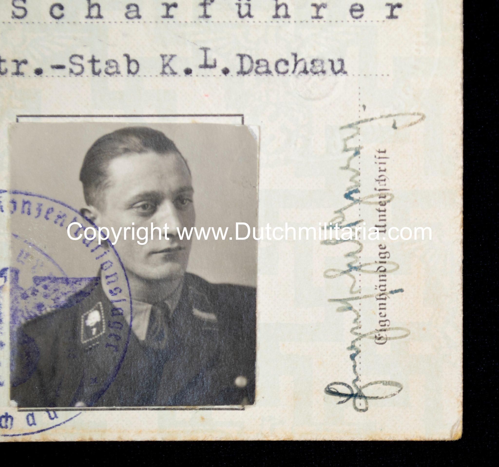 SS-Unterführer Ausweis Georg Engelschall Staff Concentrationcamp Dachau (and later Auschwitz) - Extremely rare!!!