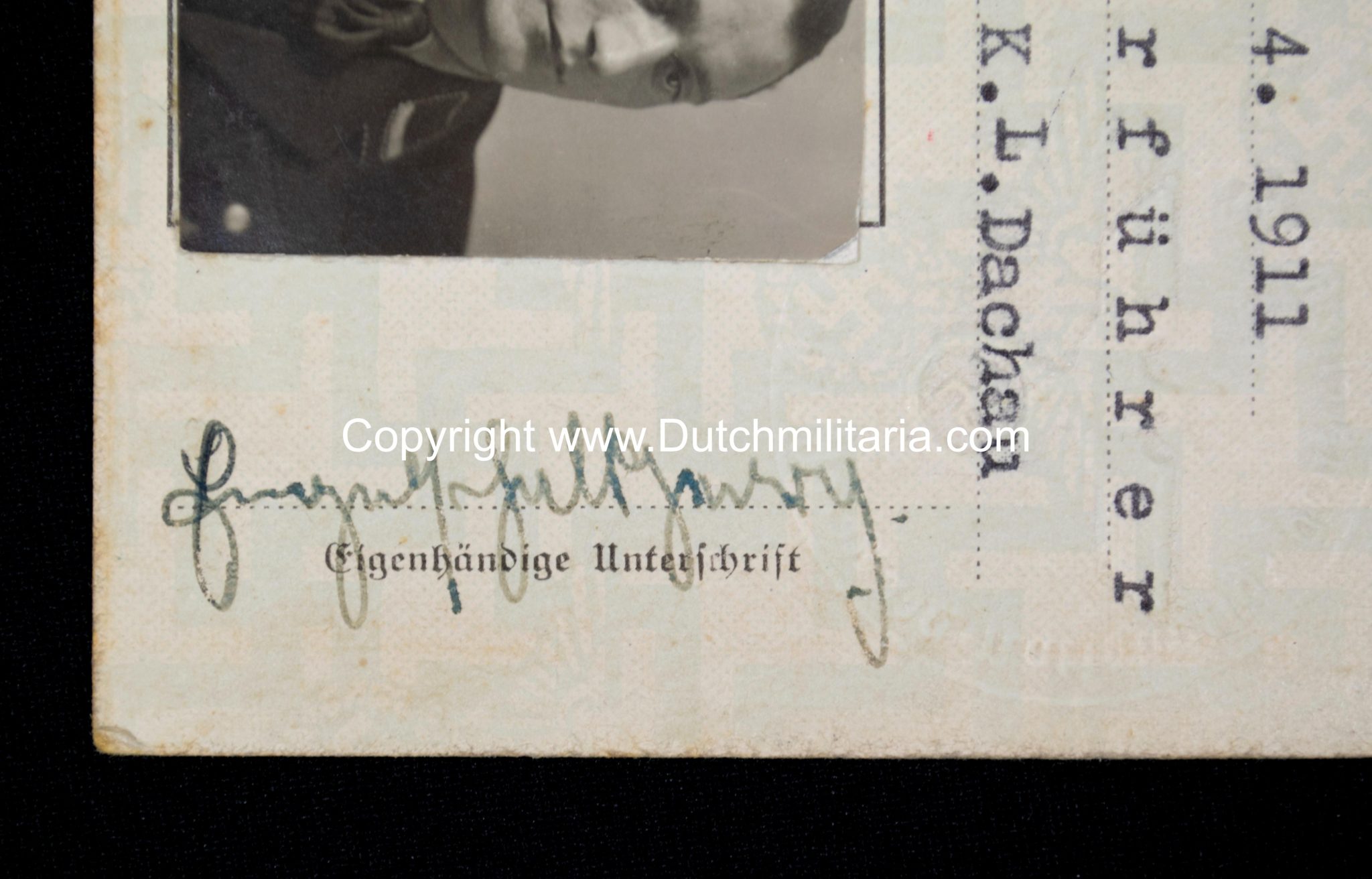 SS-Unterführer Ausweis Georg Engelschall Staff Concentrationcamp Dachau (and later Auschwitz) - Extremely rare!!!