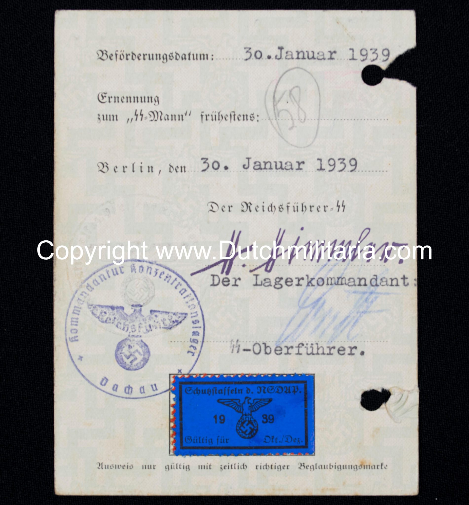 SS-Unterführer Ausweis Georg Engelschall Staff Concentrationcamp Dachau (and later Auschwitz) - Extremely rare!!!