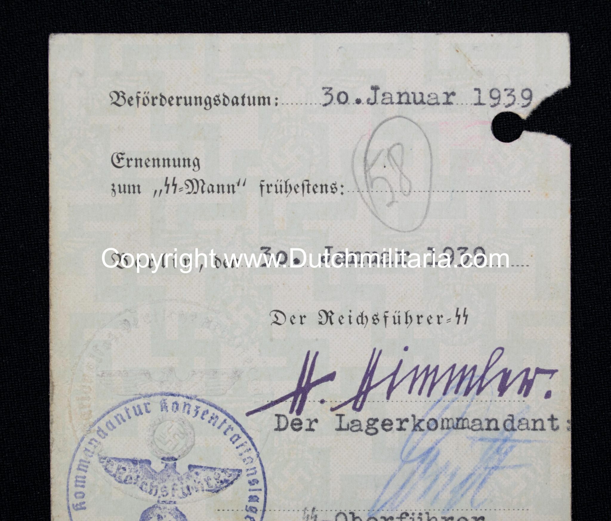 SS-Unterführer Ausweis Georg Engelschall Staff Concentrationcamp Dachau (and later Auschwitz) - Extremely rare!!!