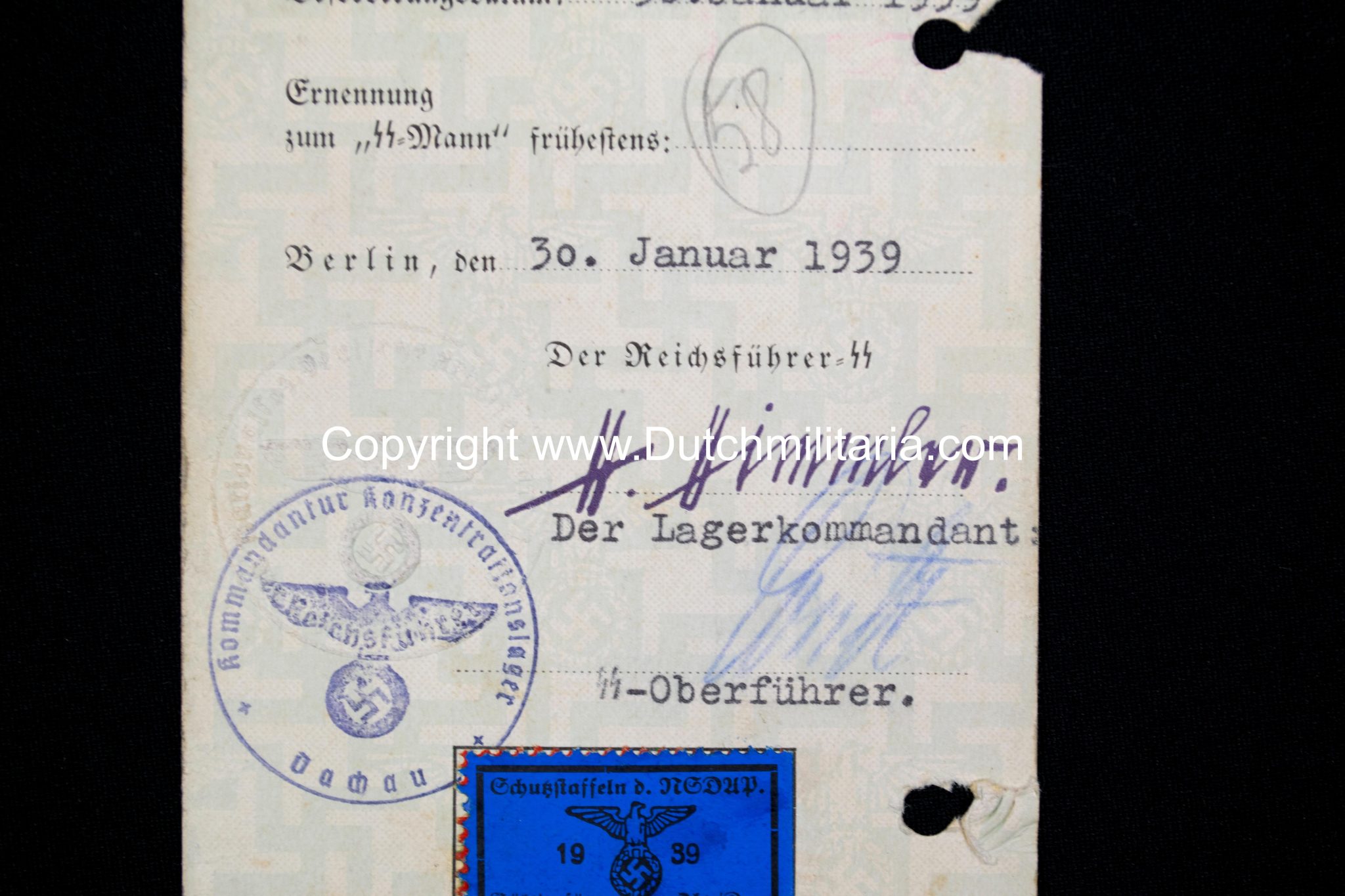SS-Unterführer Ausweis Georg Engelschall Staff Concentrationcamp Dachau (and later Auschwitz) - Extremely rare!!!