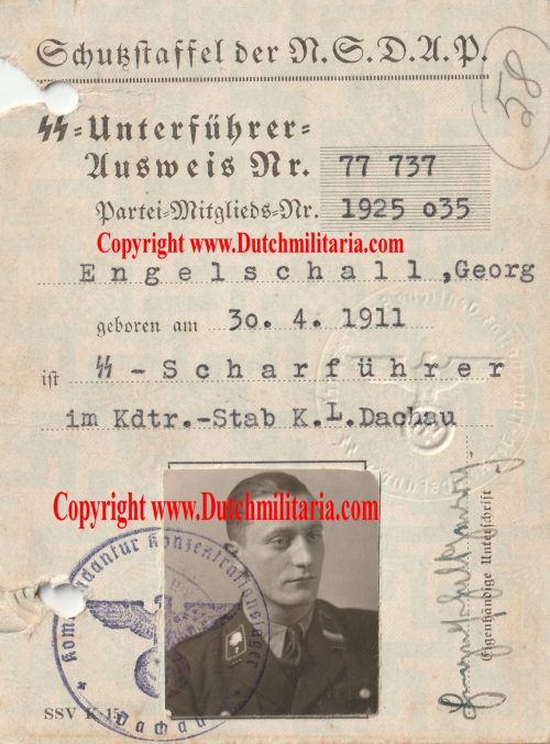 SS-Unterführer Ausweis Georg Engelschall Staff Concentrationcamp Dachau (and later Auschwitz) - Extremely rare!!!