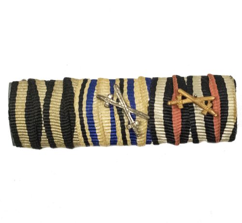 WWI Bavarian Ribbonbar EK2 + Militärverdienstkreuz with swords + Frontkämpfer Ehrenkreuz