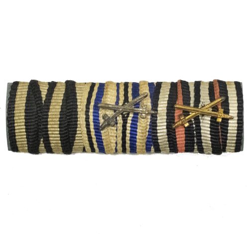WWI Bavarian Ribbonbar EK2 + Militärverdienstkreuz with swords + Frontkämpfer Ehrenkreuz