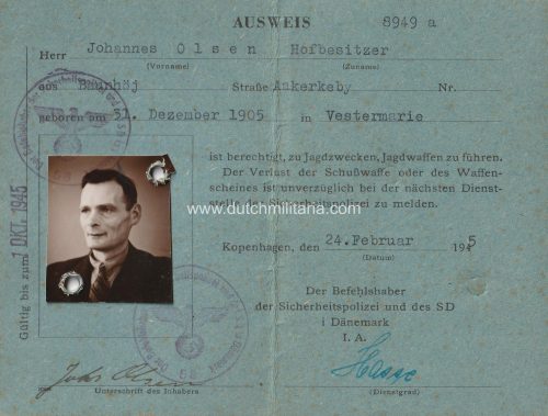 (Denmark) Ausweis Befehlshaber des Sicherheitspolizei und des SD i. Dänemark - RARE