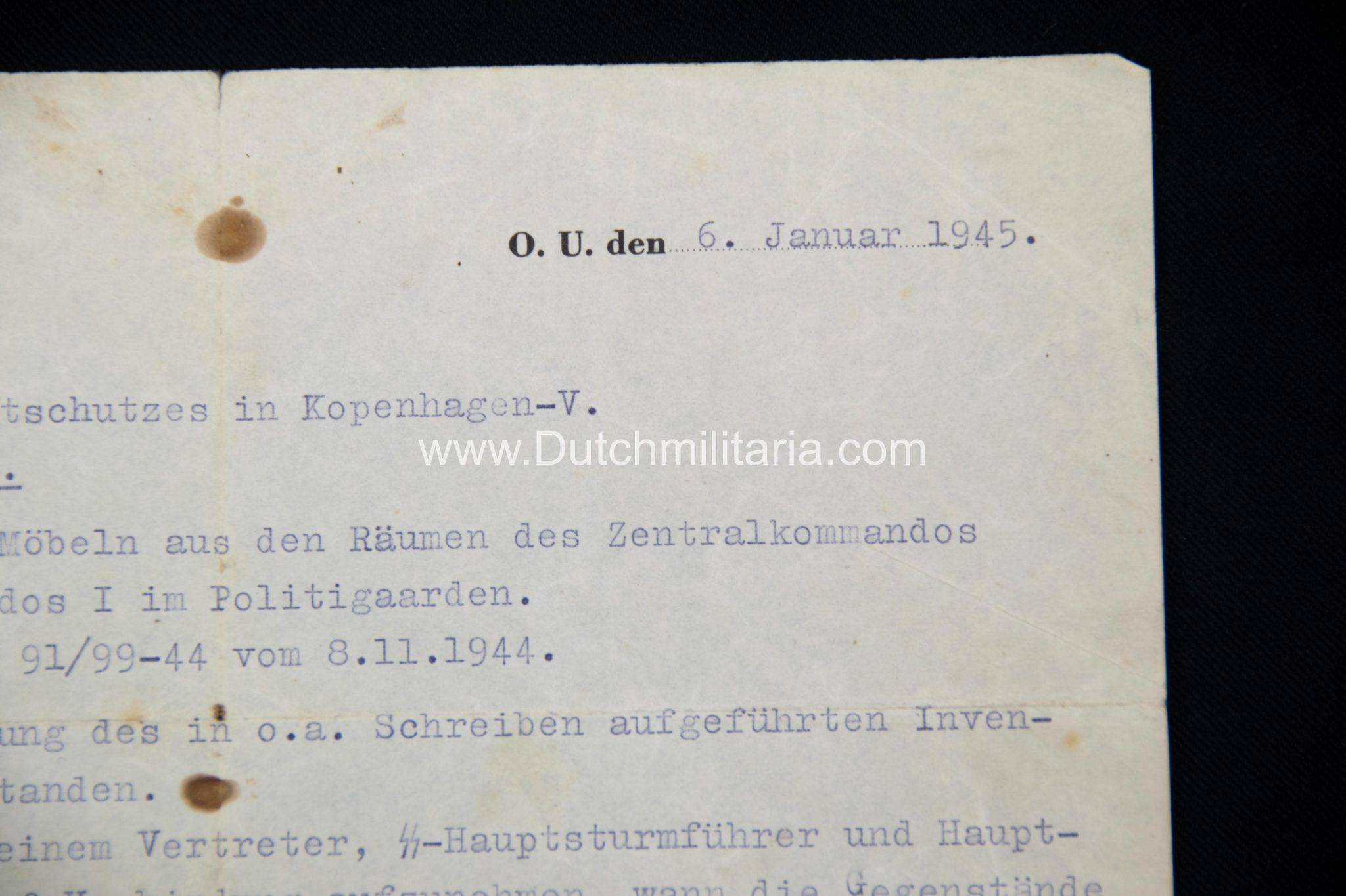 (Document Denmark) SS- und Polizeistandortführer Gross-Kopenhagen removal of furniture (1945) - rare