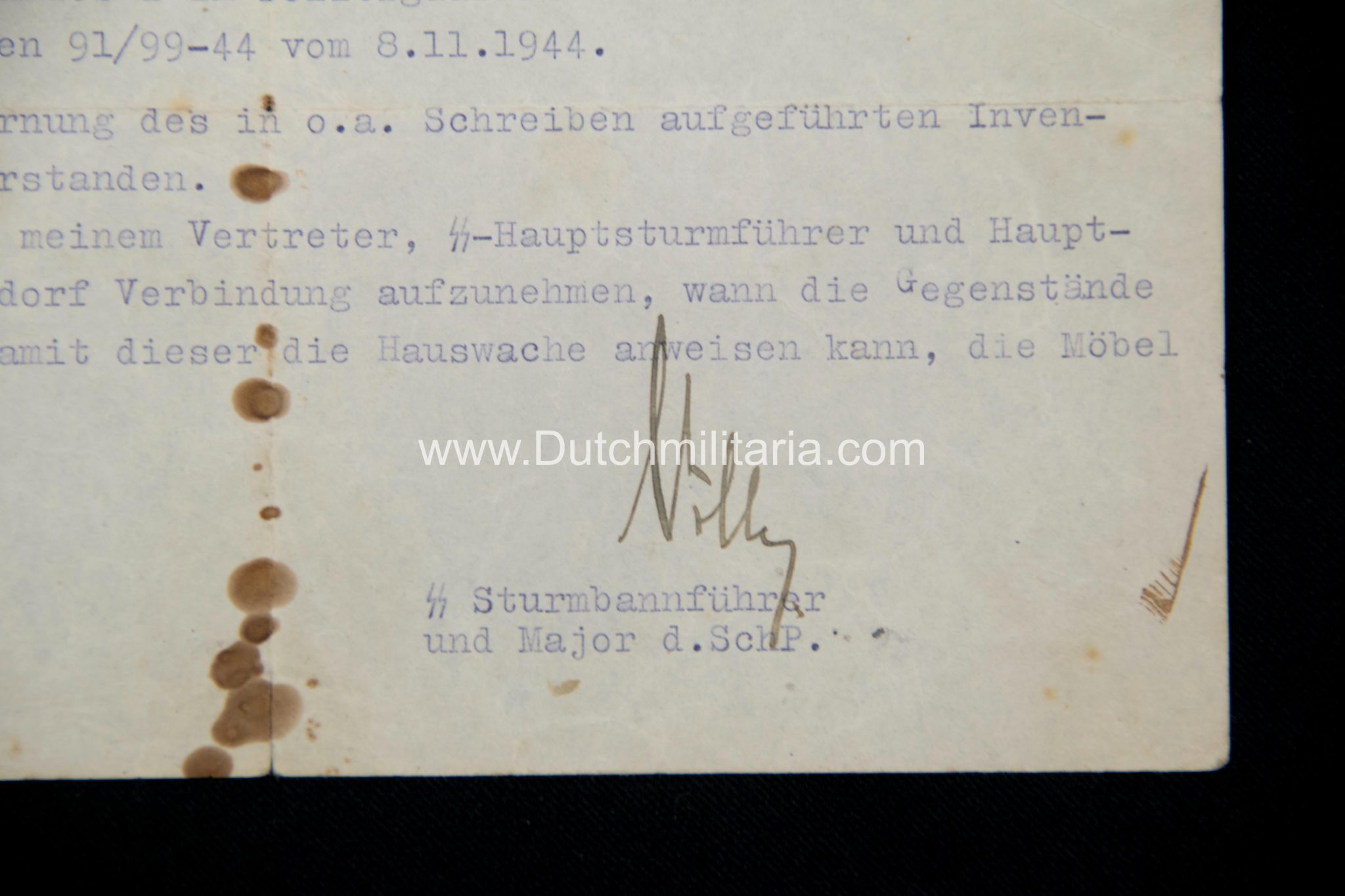 (Document Denmark) SS- und Polizeistandortführer Gross-Kopenhagen removal of furniture (1945) - rare