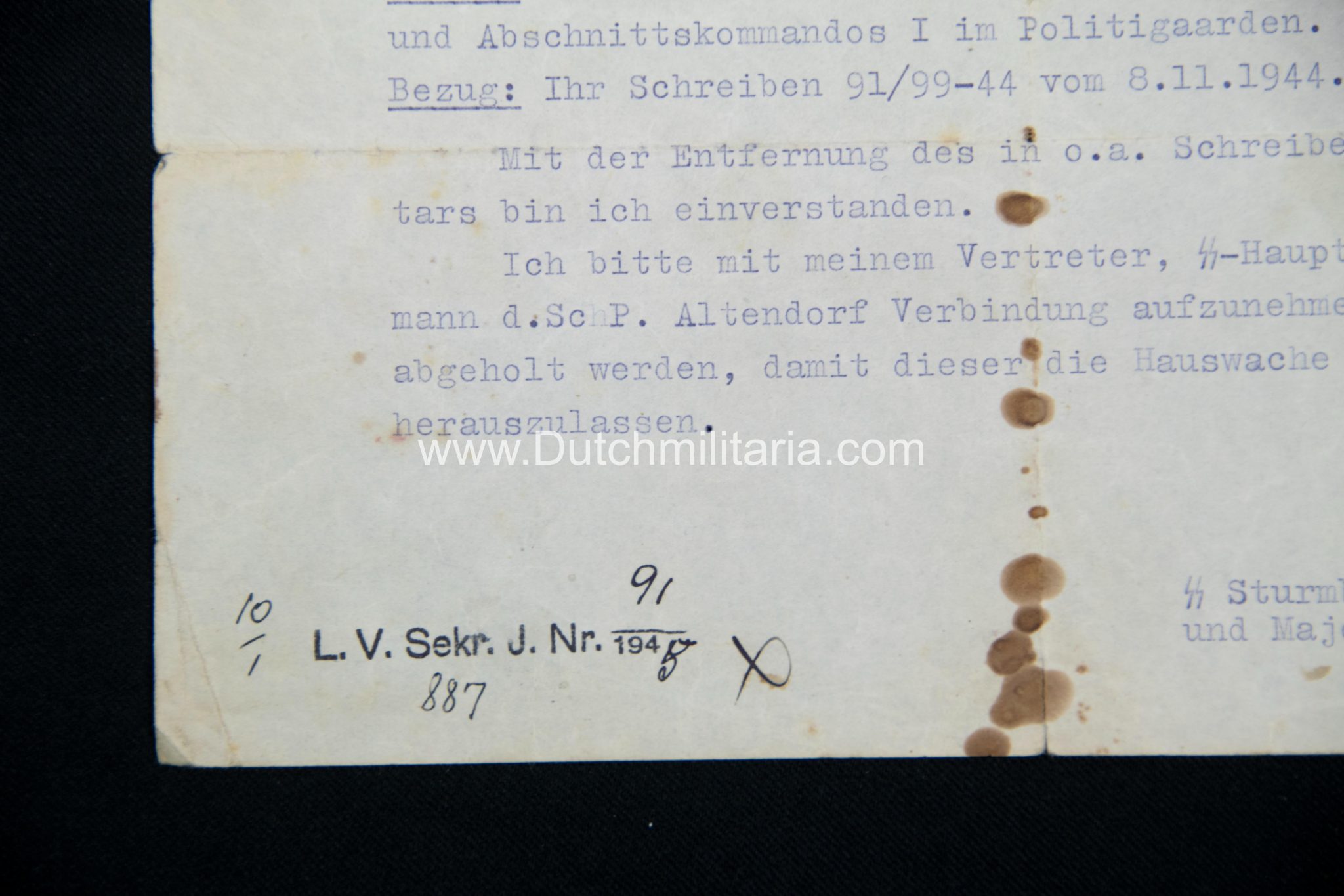 (Document Denmark) SS- und Polizeistandortführer Gross-Kopenhagen removal of furniture (1945) - rare