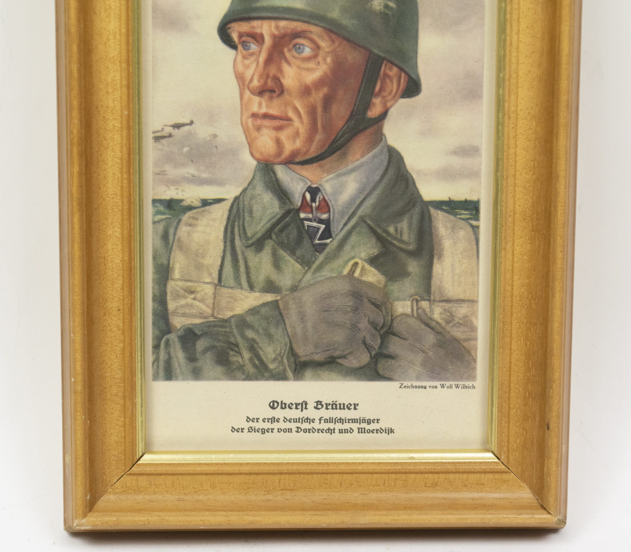Framed Willrich sheet of Oberst Bräuer - Der erste deutsche Fallschirmjäger - Der Sieger von Dordrecht und Moerdijk