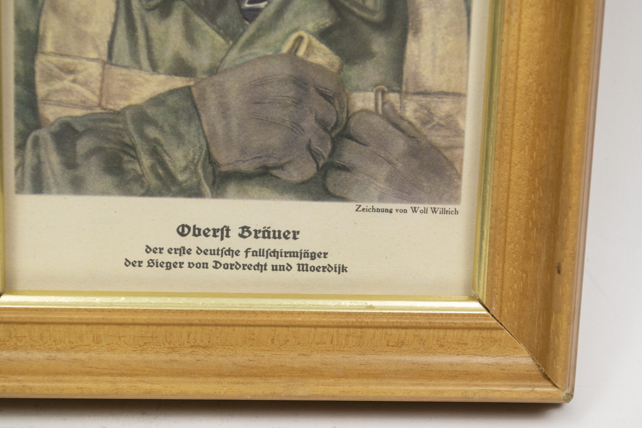 Framed Willrich sheet of Oberst Bräuer - Der erste deutsche Fallschirmjäger - Der Sieger von Dordrecht und Moerdijk