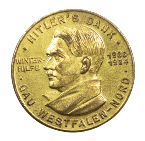 Hitlers Dank Winterhilfde 1933-1934 Gau Westfalen Nord abzeichen in gold