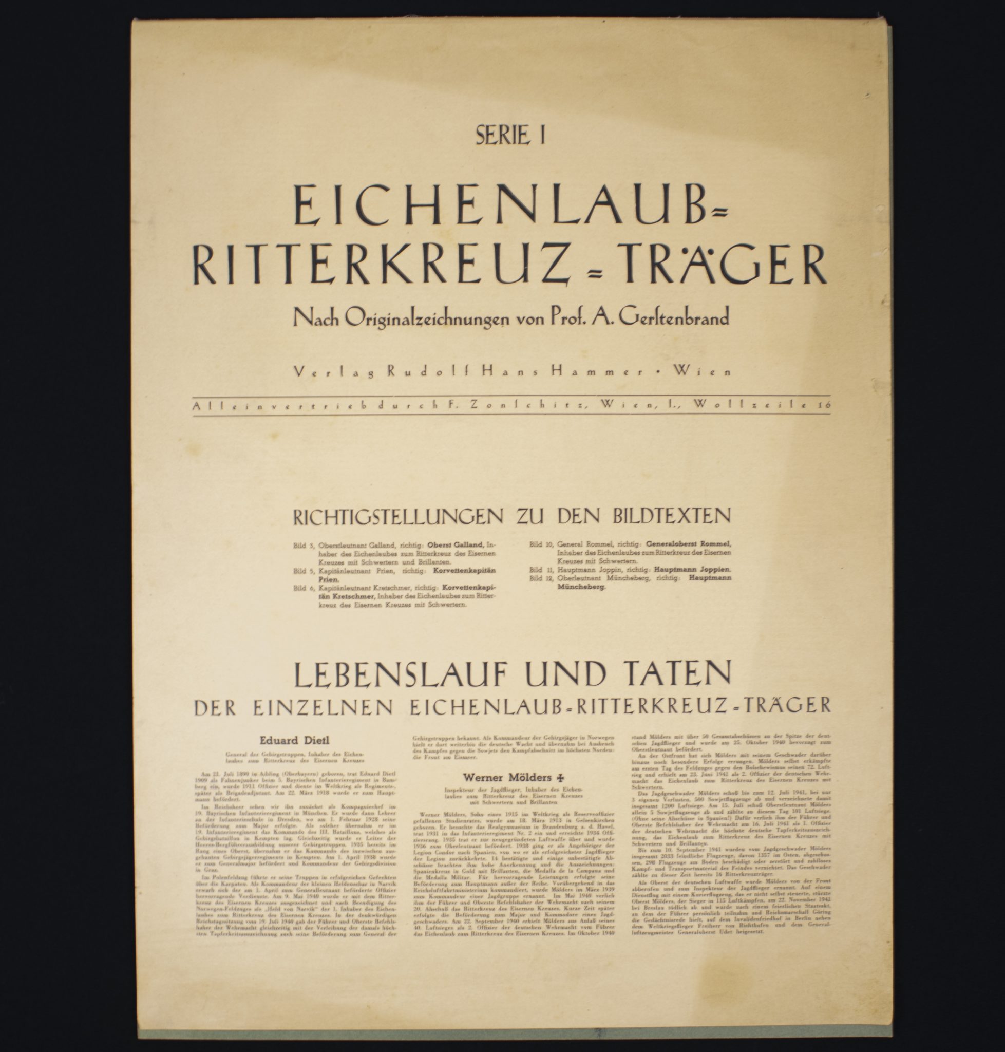 (Large size Art Map) Eichenlaub Ritterkreuz Träger - Serie I - Nach Originalzeichnungen von Prof. A. Gerltenbrand - RARE
